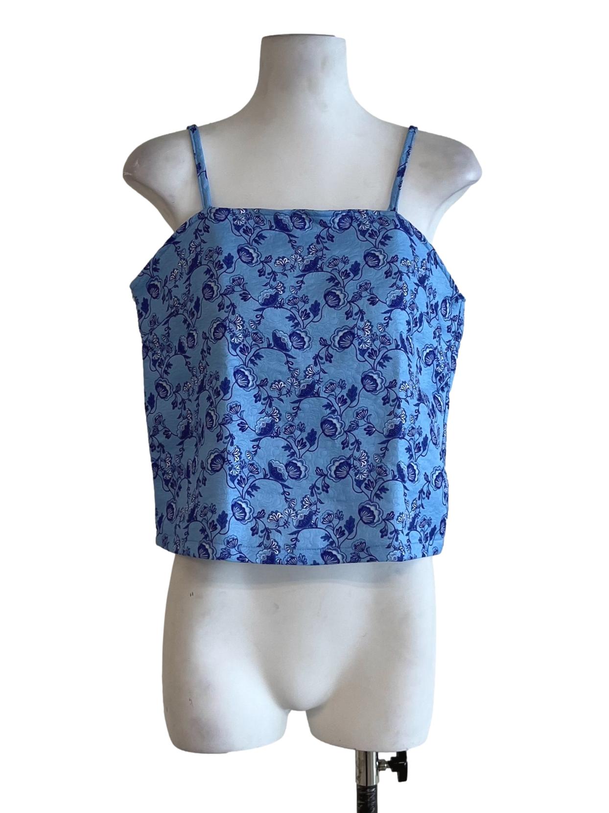 Blue Floral Sleeveless Top