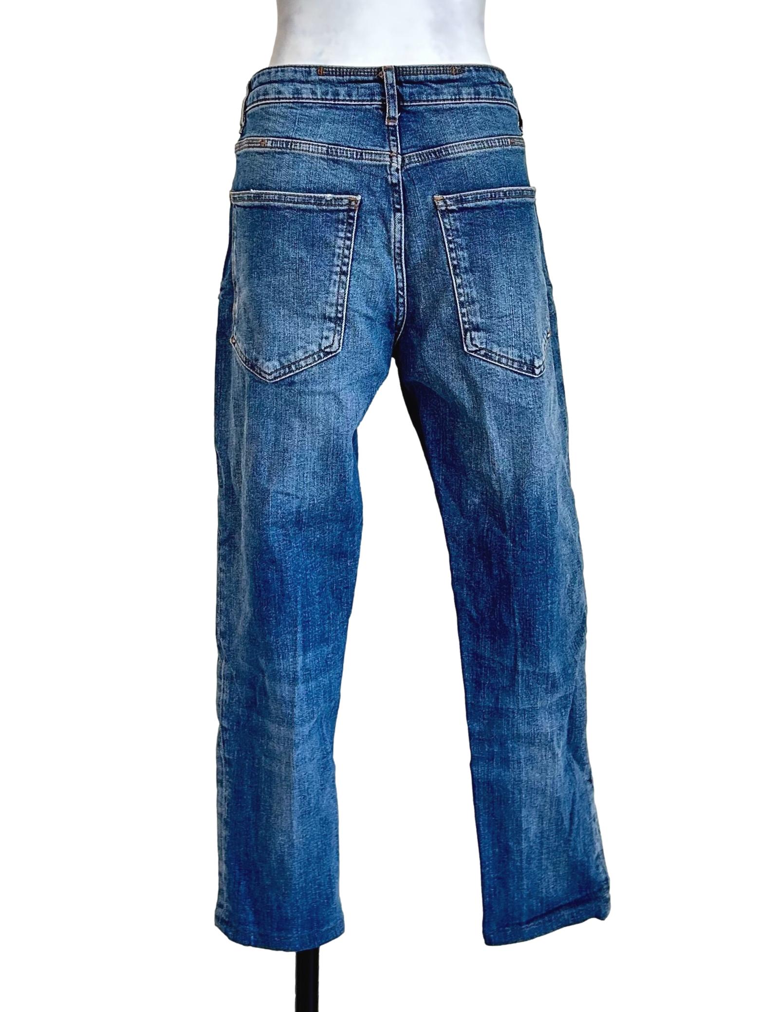 Mid Wash Distressed Straight Ripped Jeans