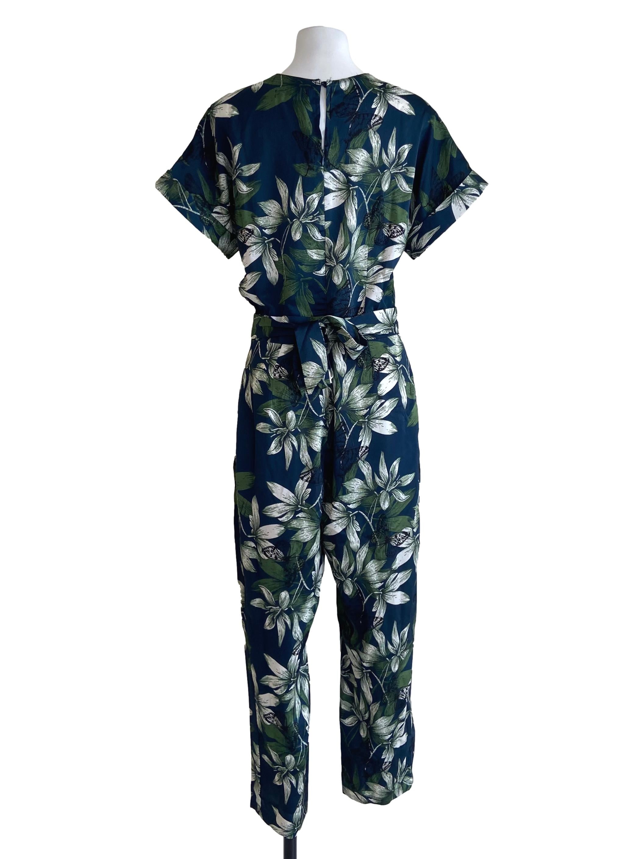 Emerald Green Floral V Neck Jumpsuit