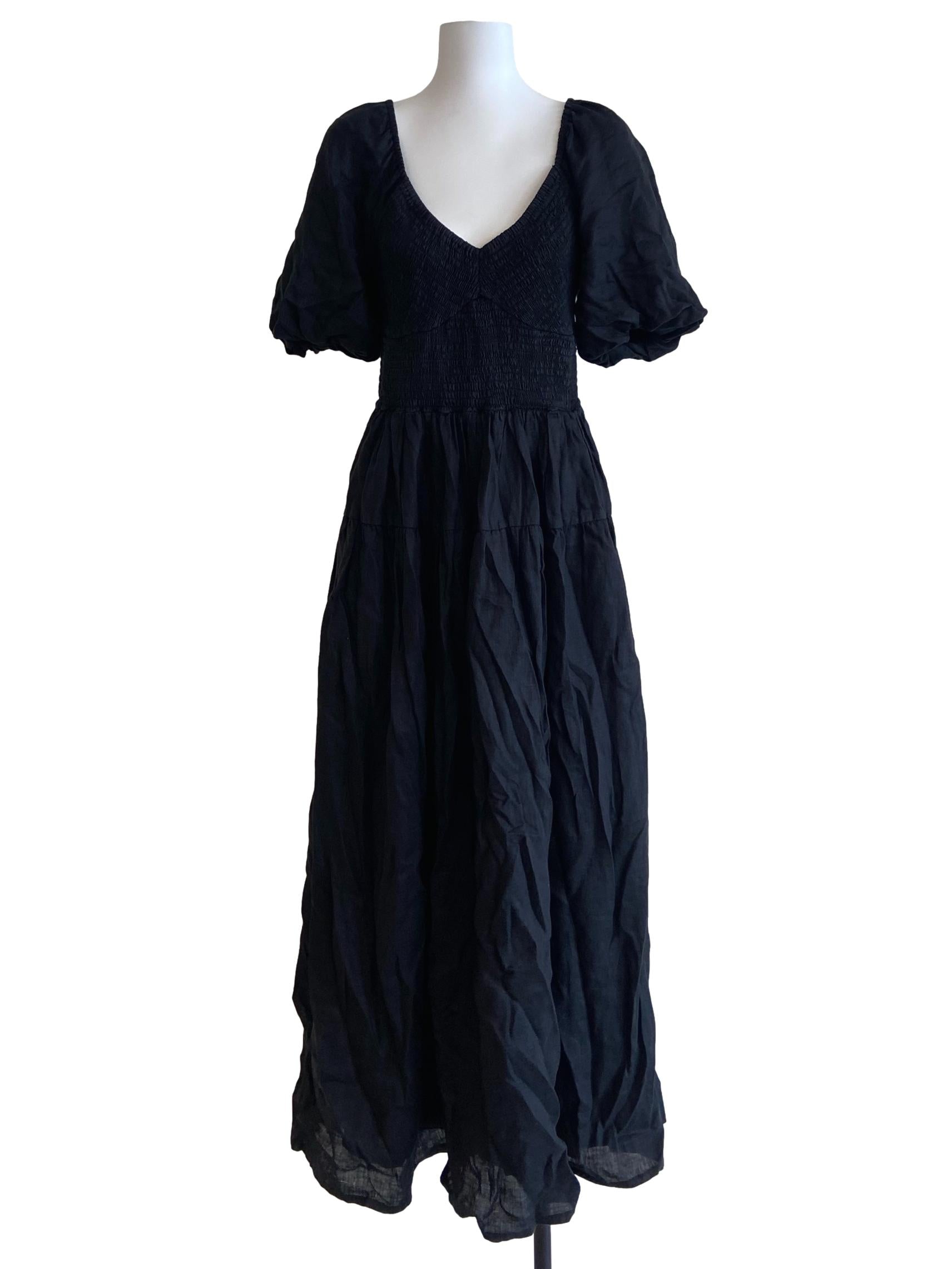 Black Square Neck Twill Empire Dress