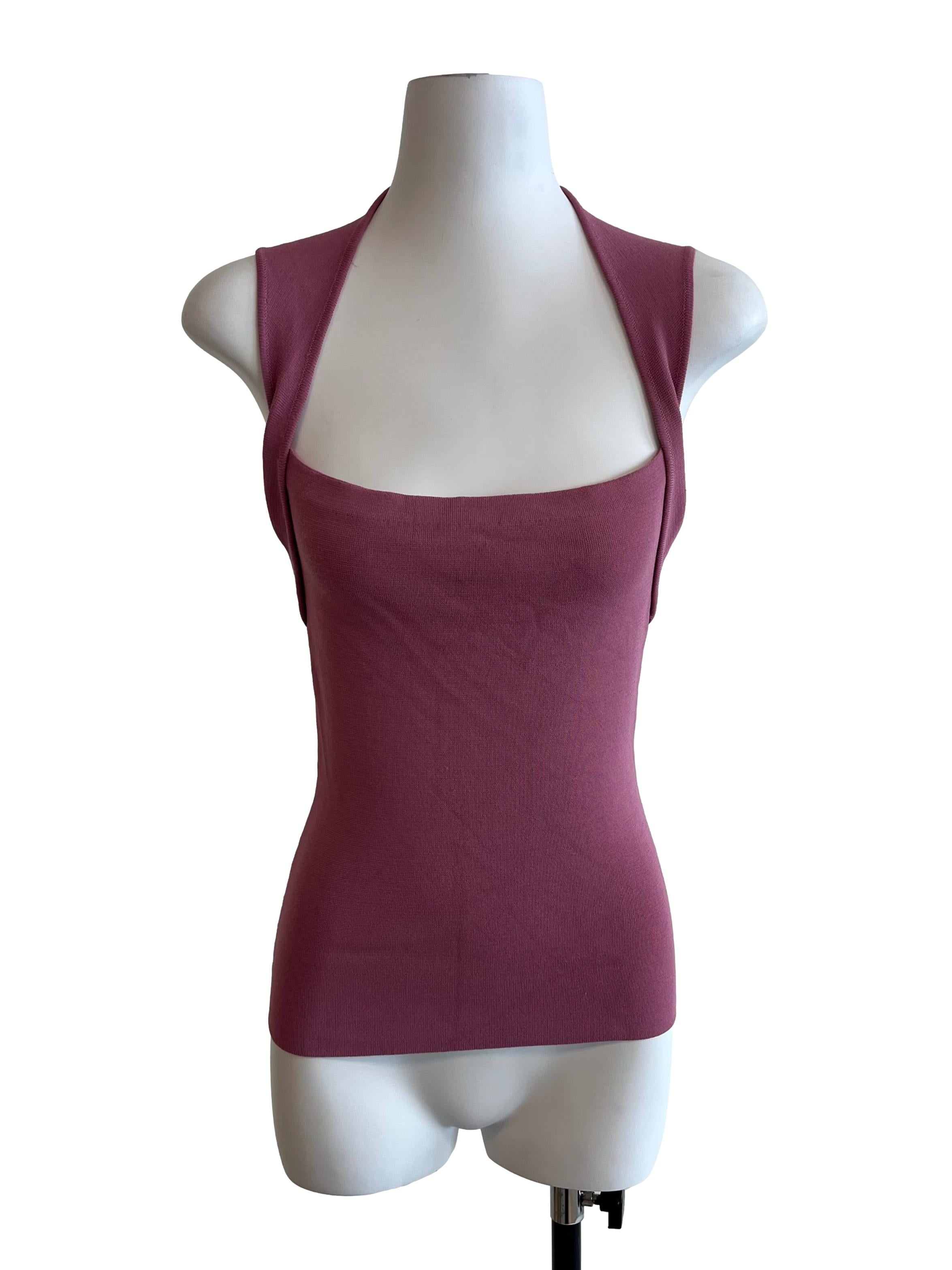 Orchid Pink Square Neck Knitted Top