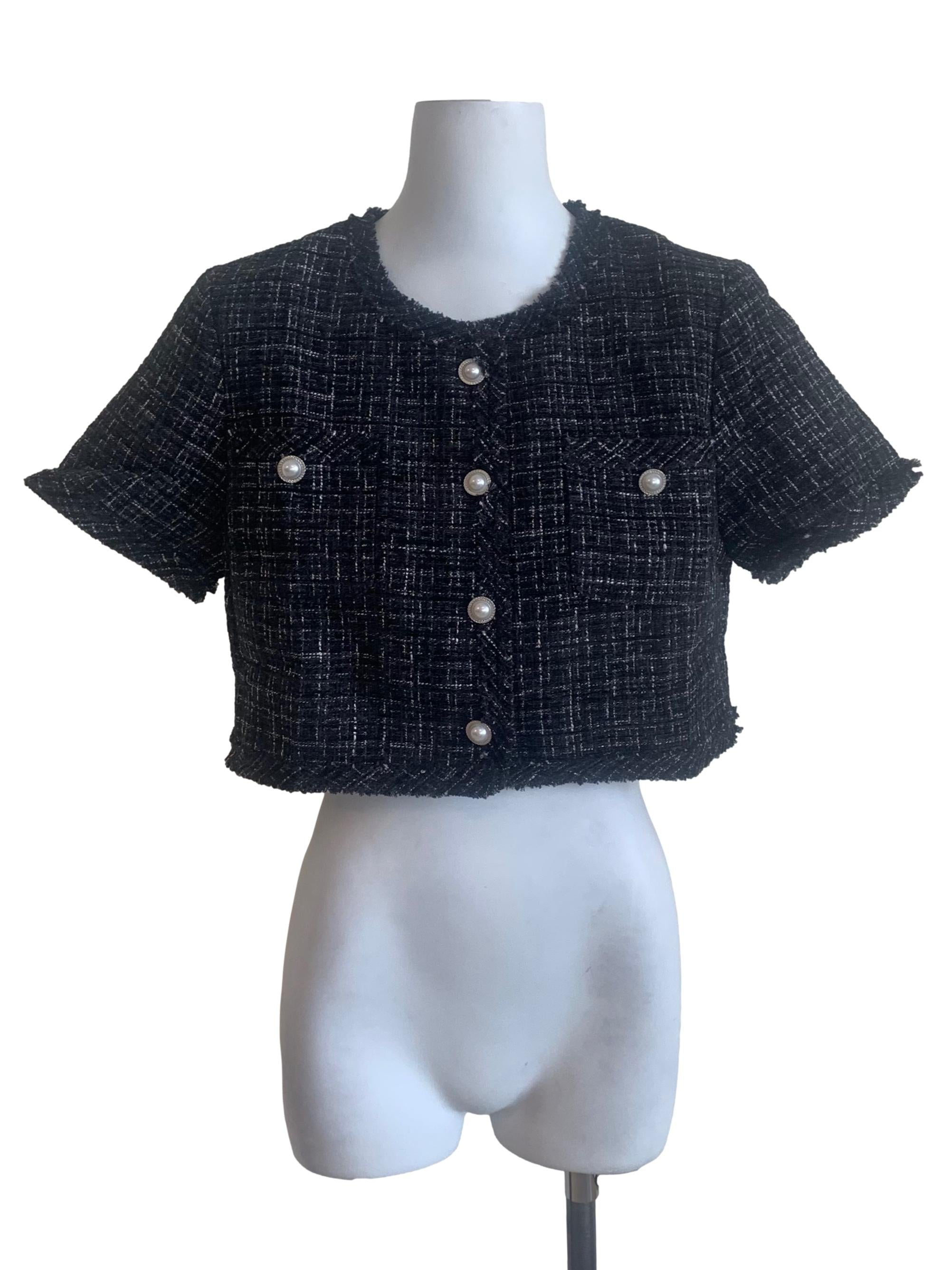 Ebony Black Tweed Top
