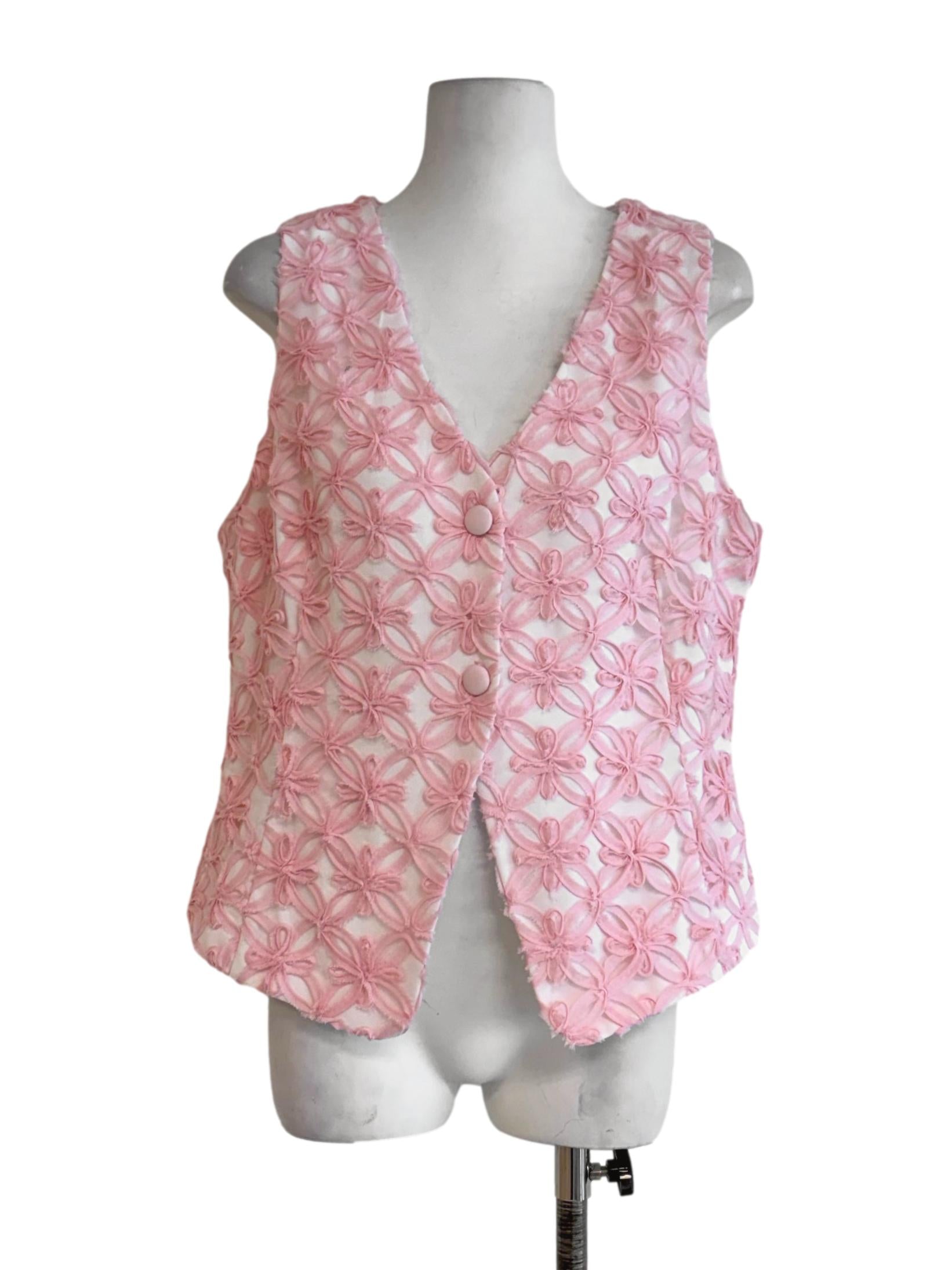 Dove White Pink Flower Embroidered Vest LB