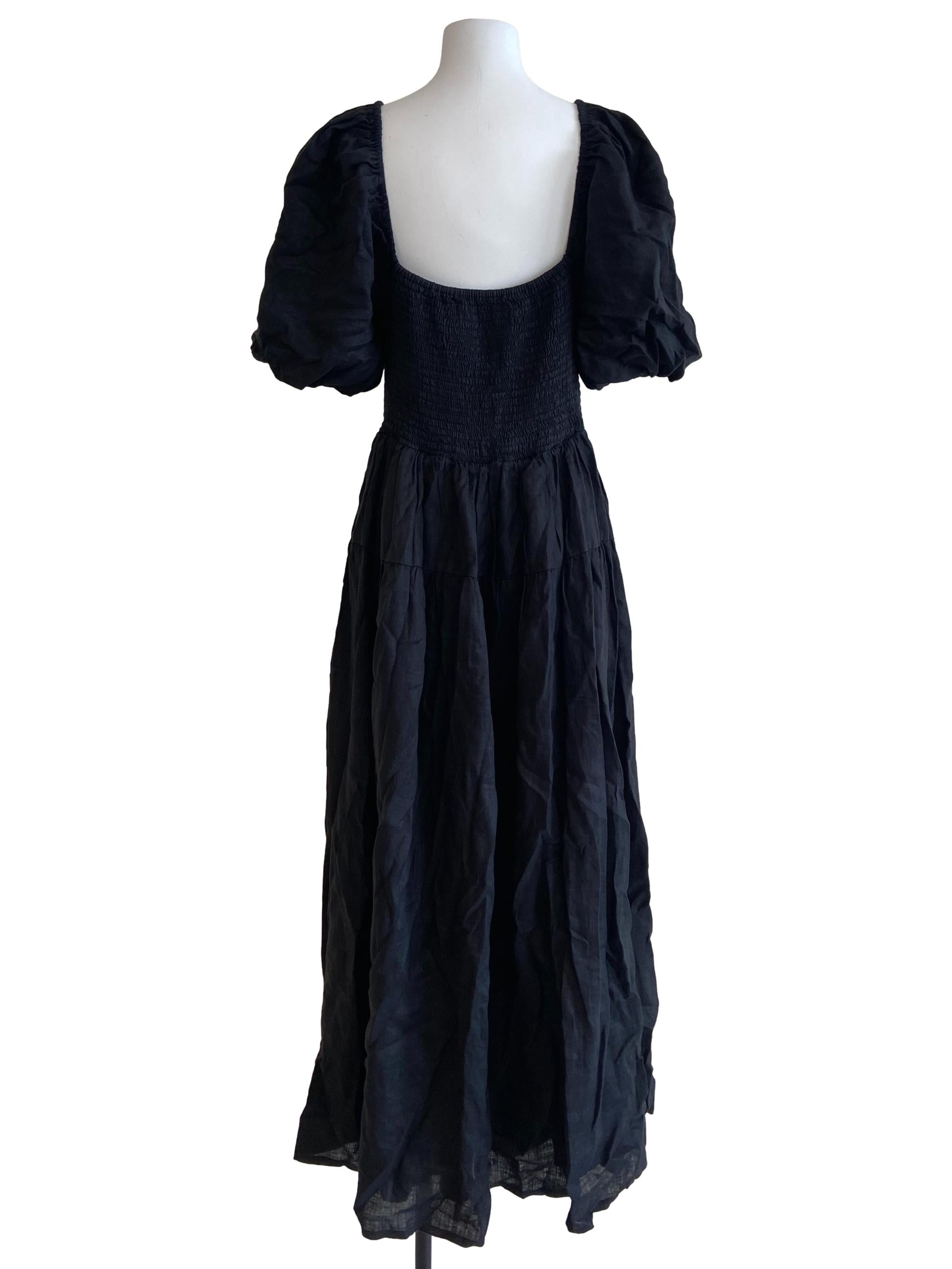 Black Square Neck Twill Empire Dress