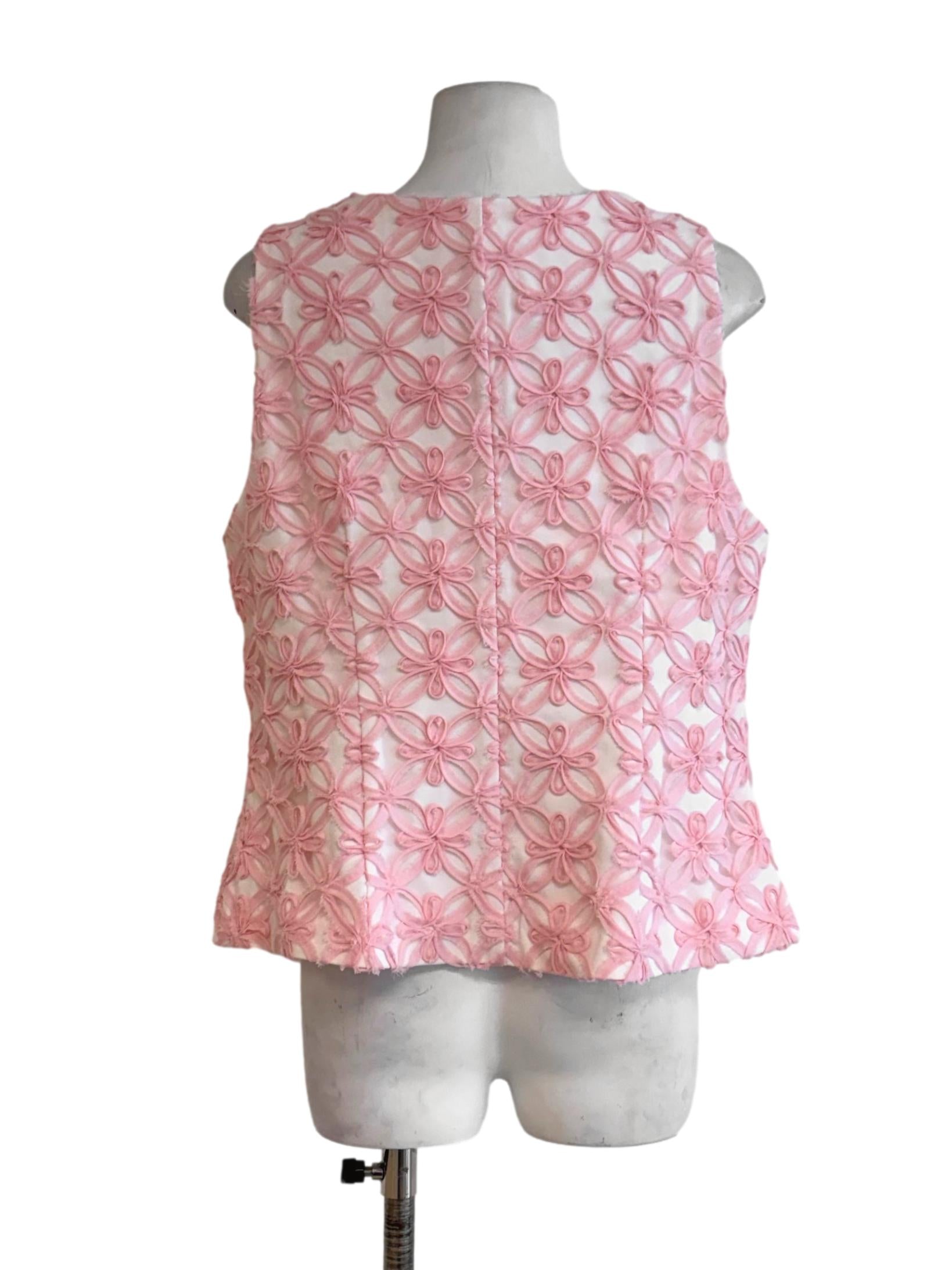 Dove White Pink Flower Embroidered Vest LB
