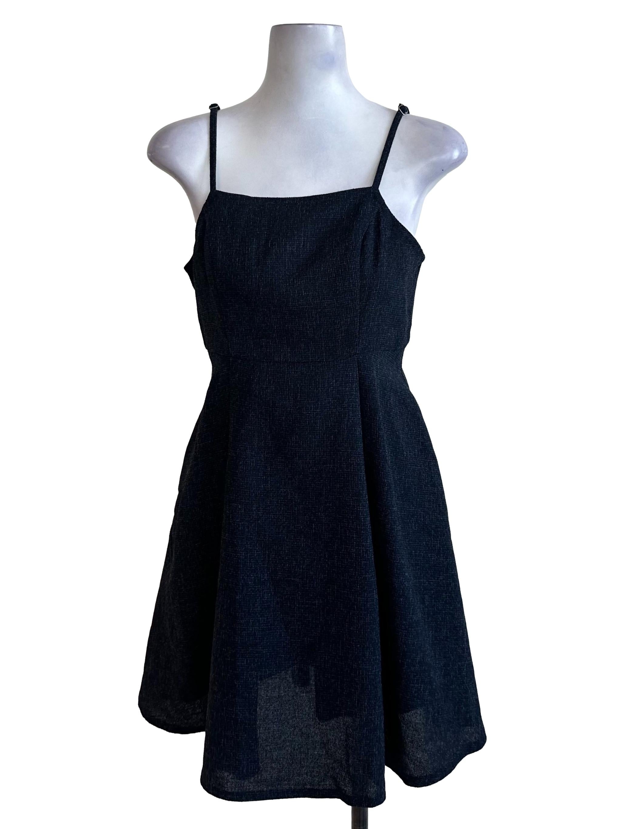 Navy Blue Tweed Textured Dress