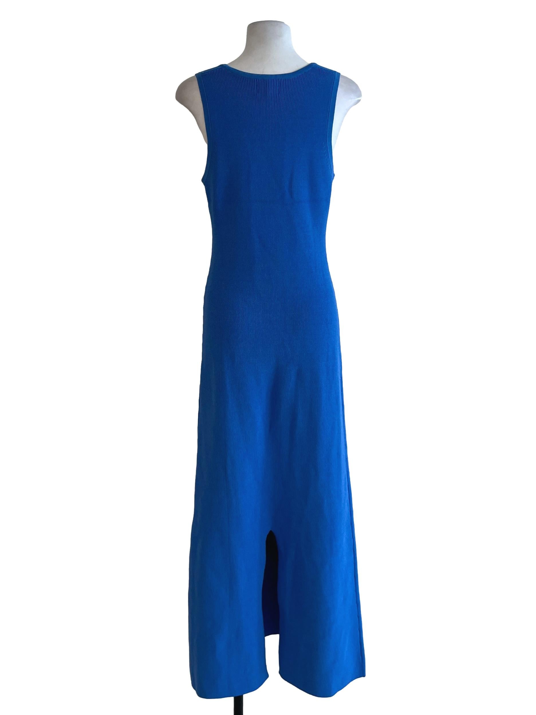 Blue Square Neckline Bodycon Dress