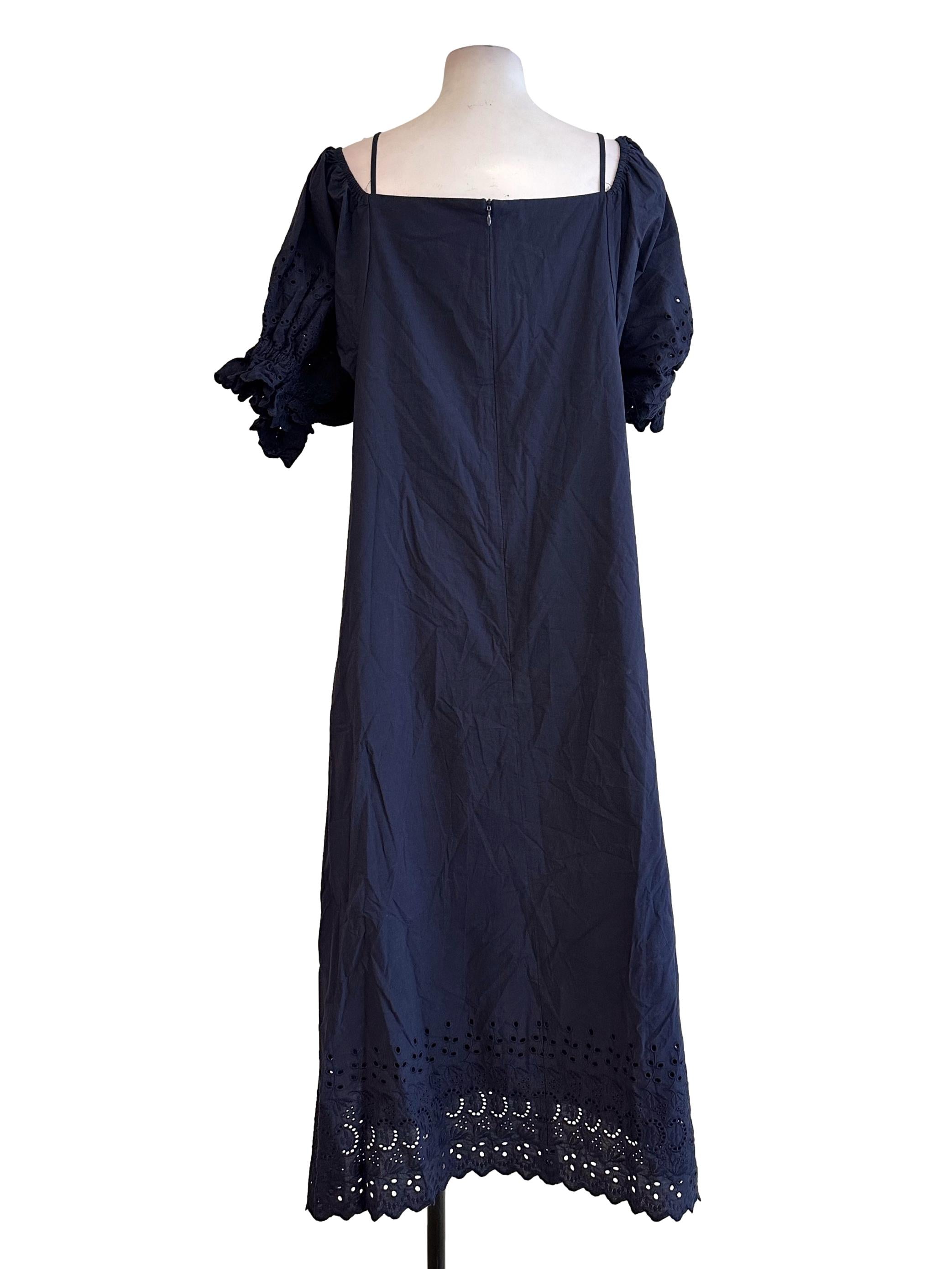 Navy Blue Embroidery Sleeves Pattern Dress