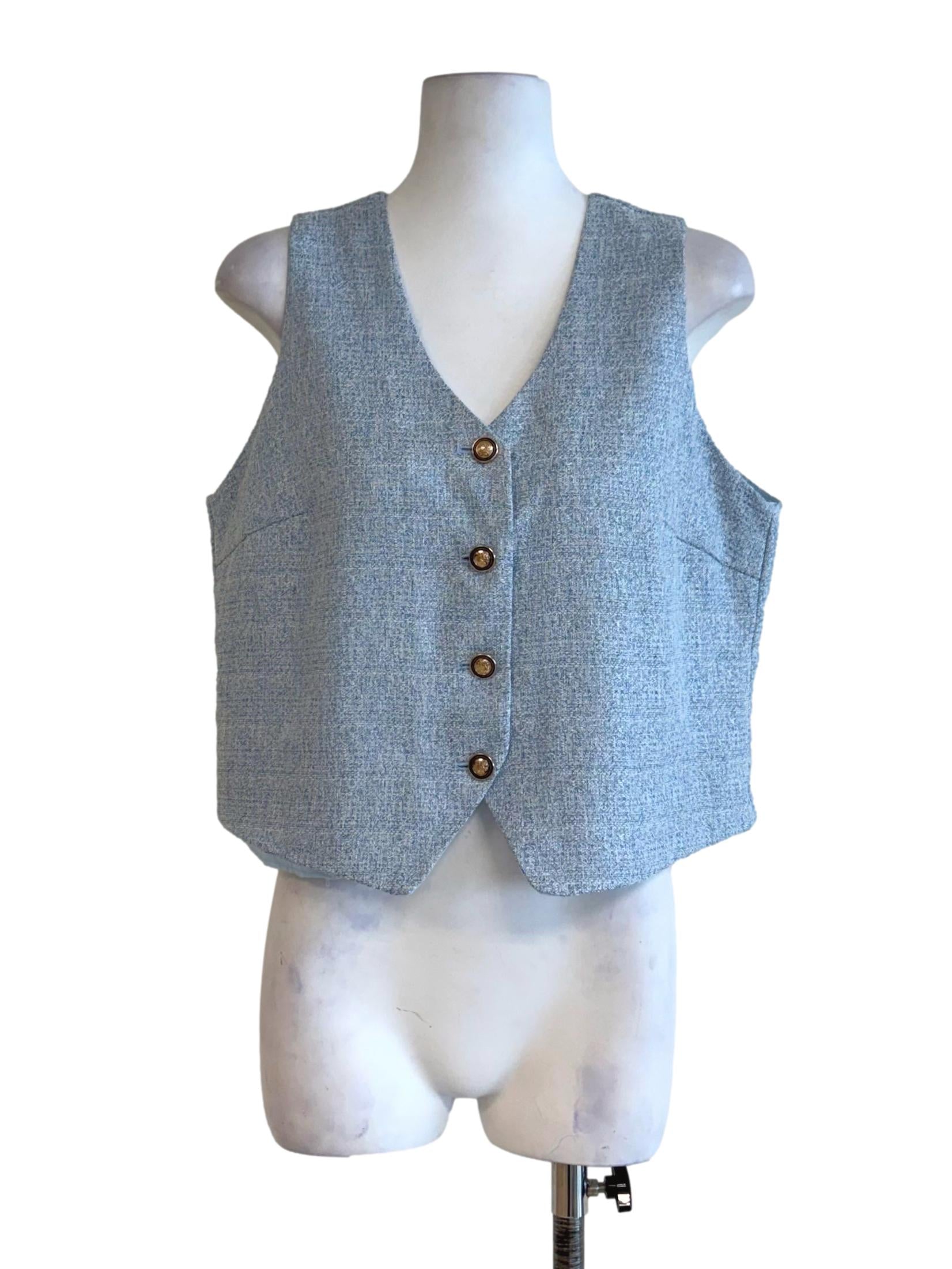 Sky Blue Tweed Sleeveless Vest