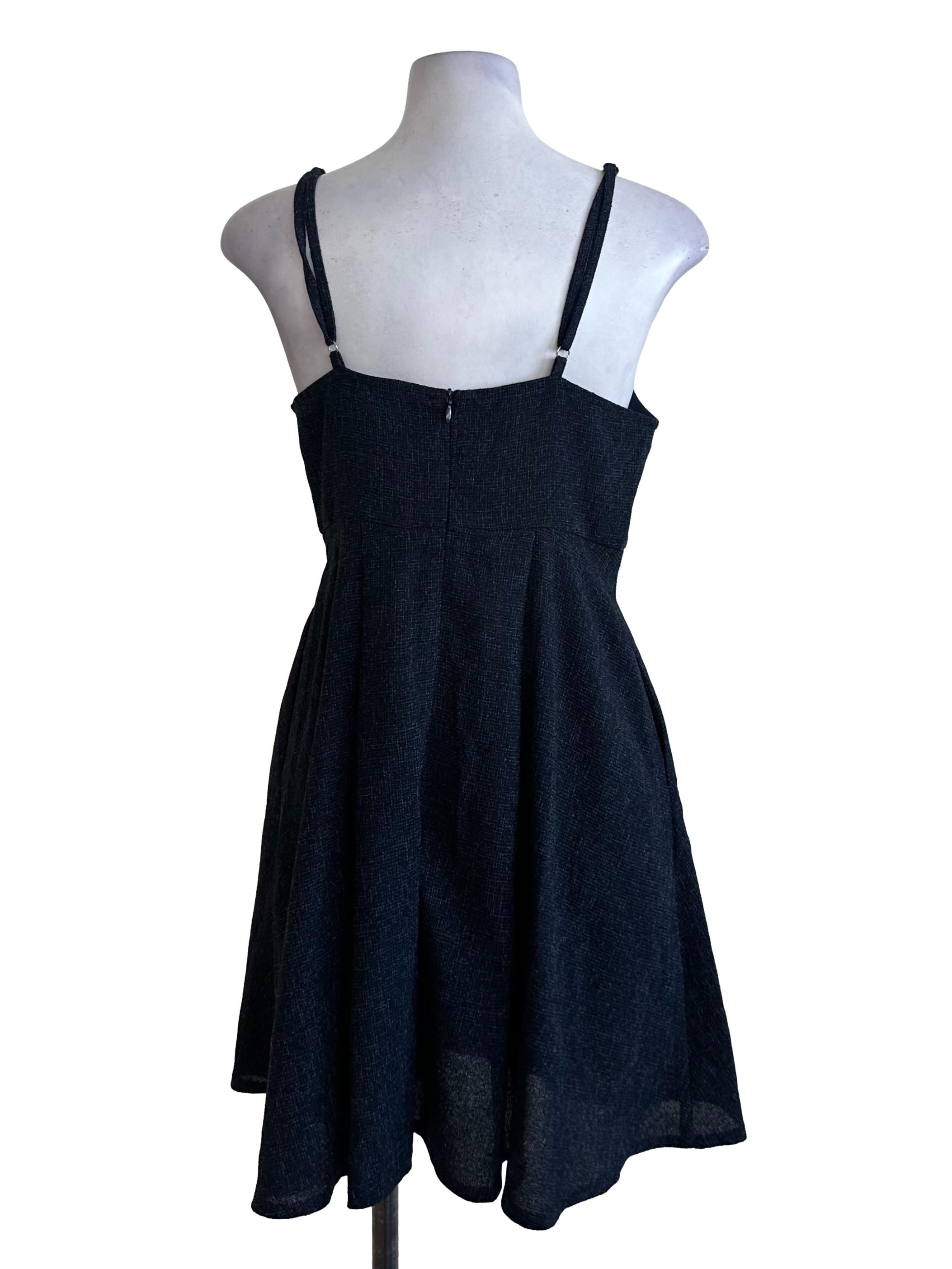 Navy Blue Tweed Textured Dress