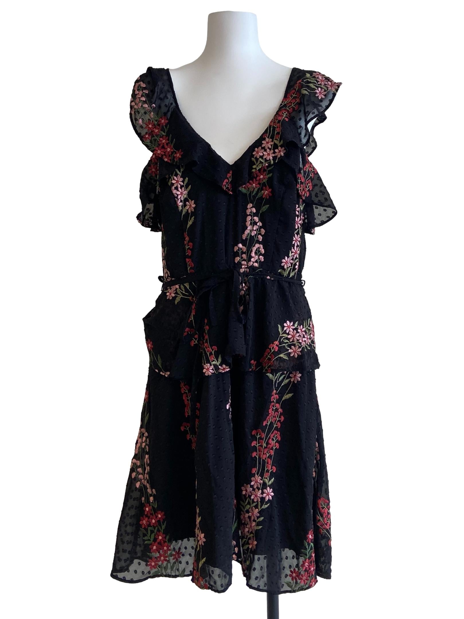 Black Sleeveless Floral Layered Shift Dress