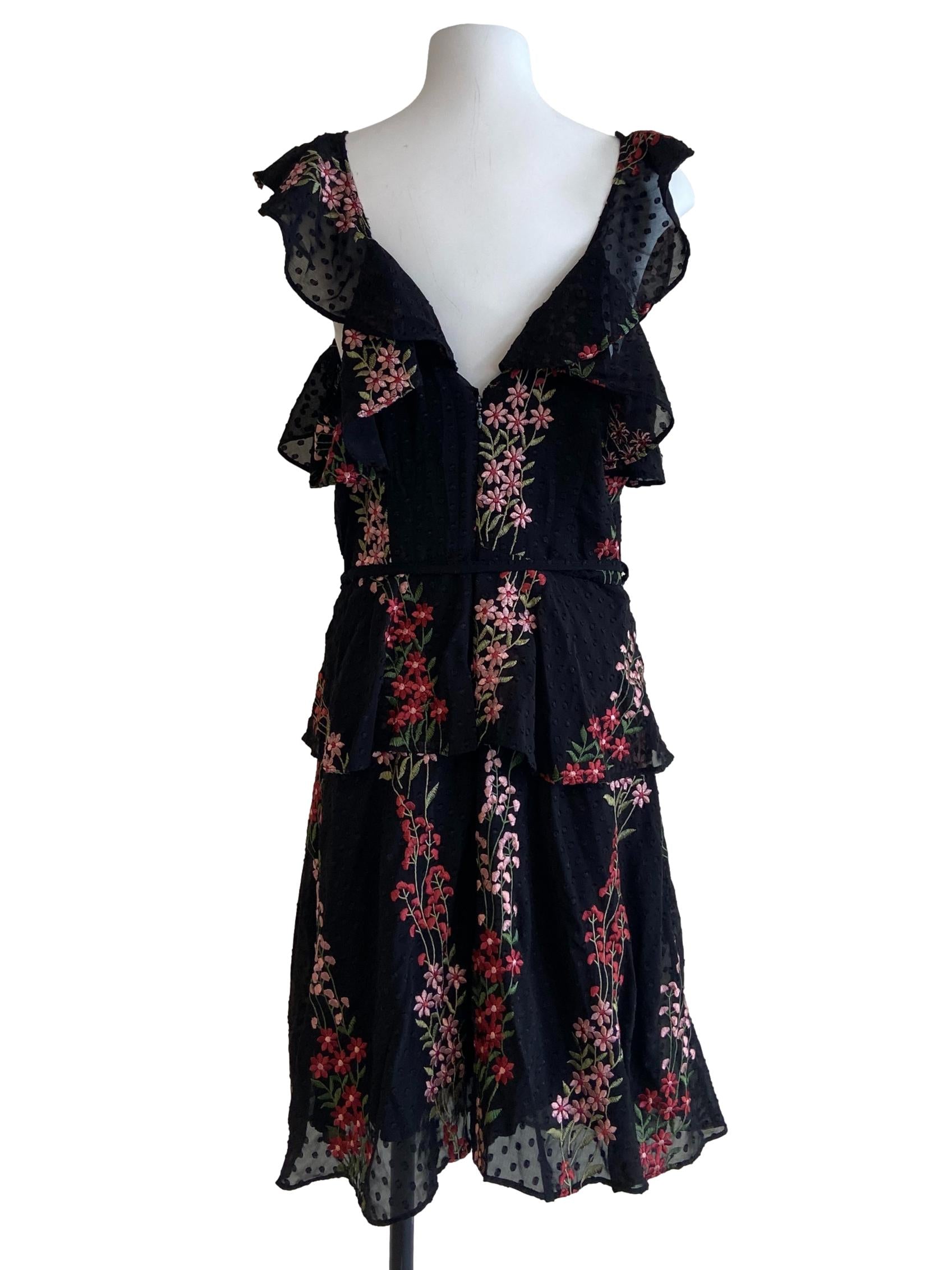 Black Sleeveless Floral Layered Shift Dress