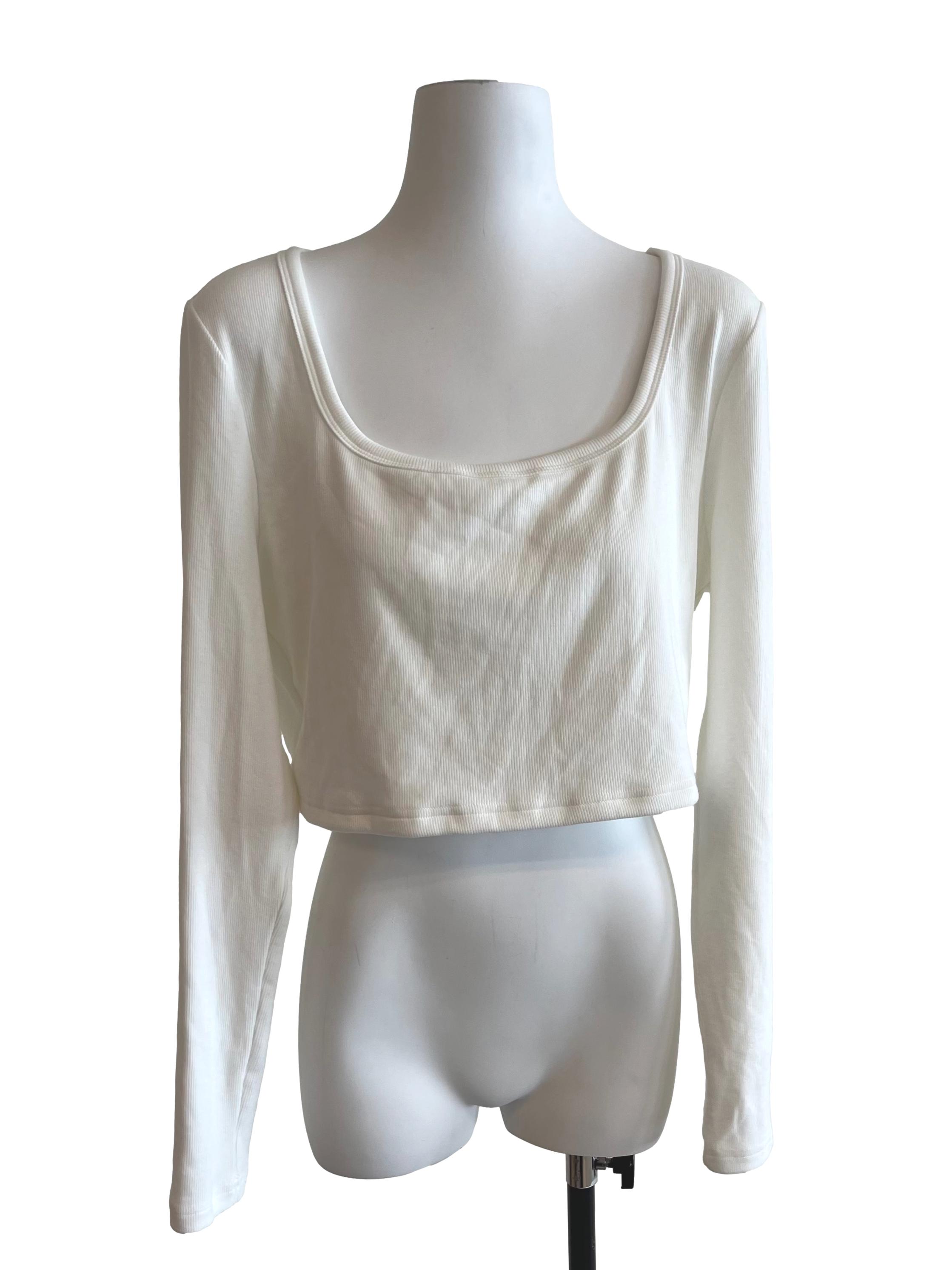 White Square Neck Long Sleeve Top