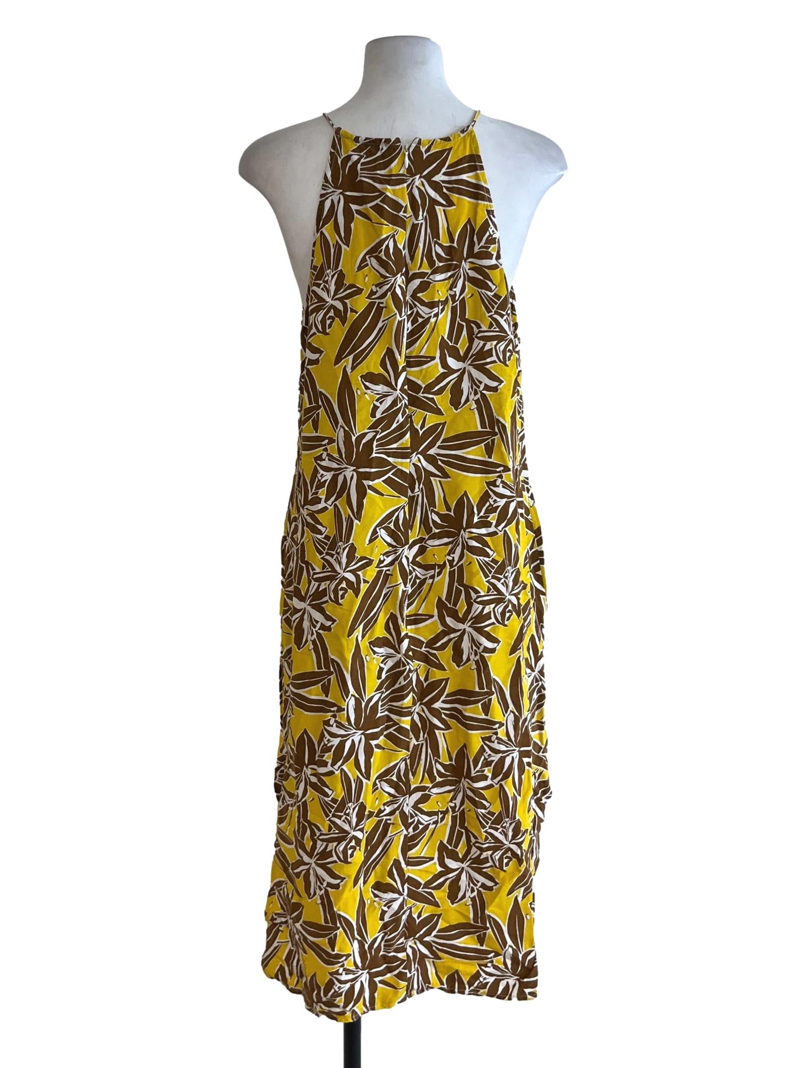 Canary Yellow Floral Halter Dress