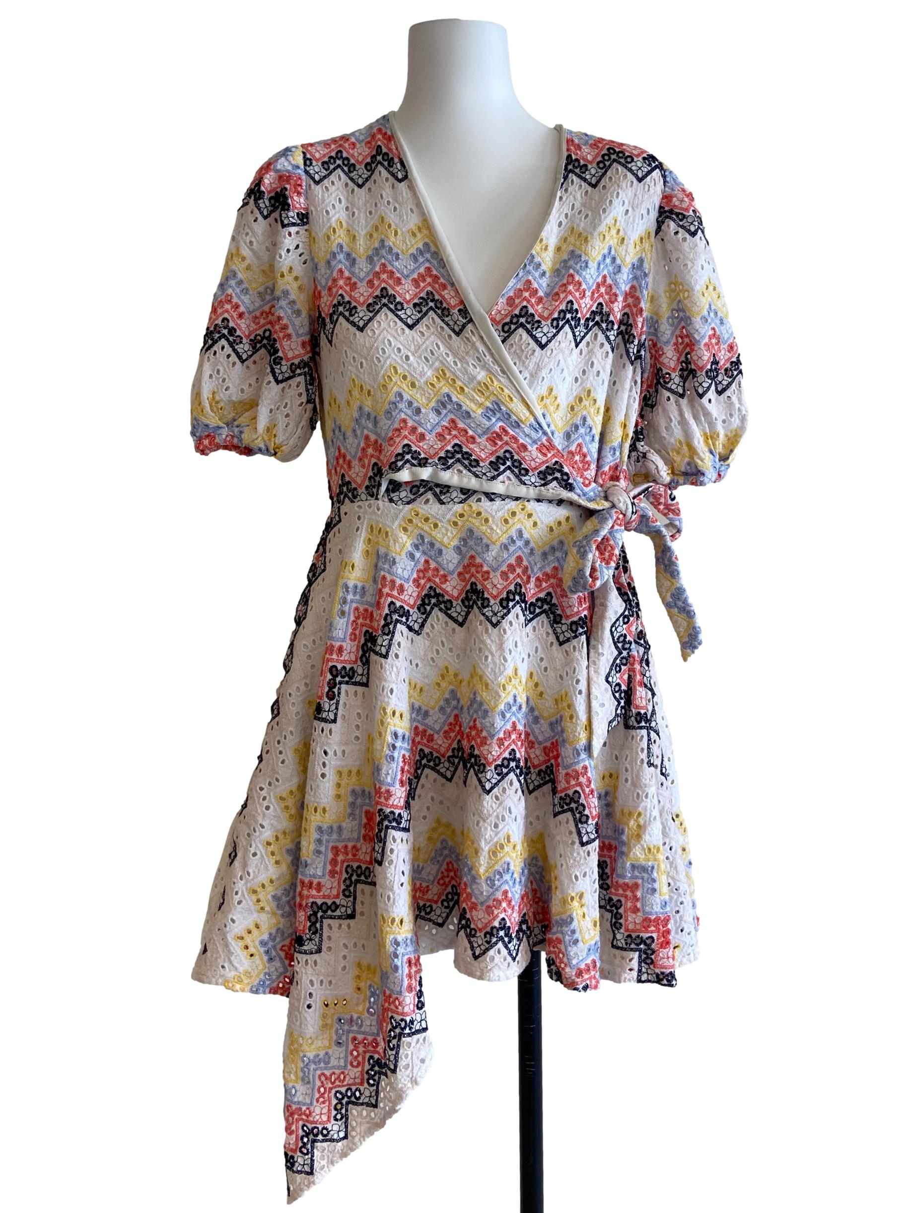 White V Neck Embroidery Wrap Dress