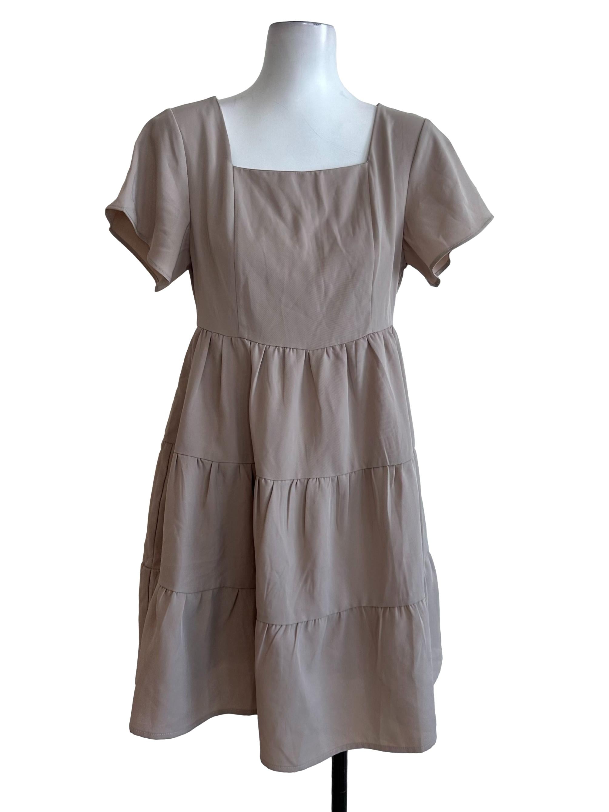 Tortilla Brown Square Neck Tiered Dress