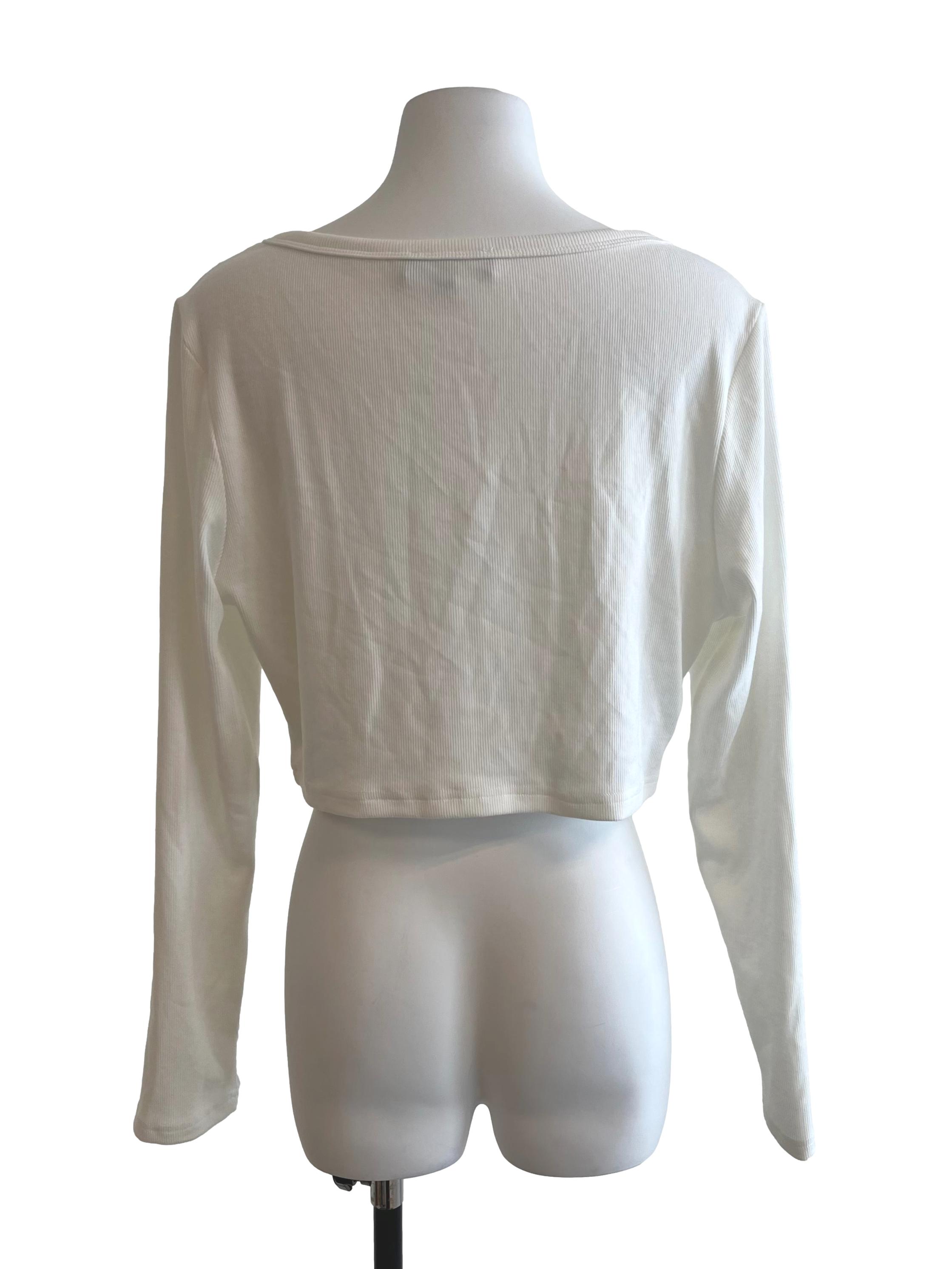 White Square Neck Long Sleeve Top