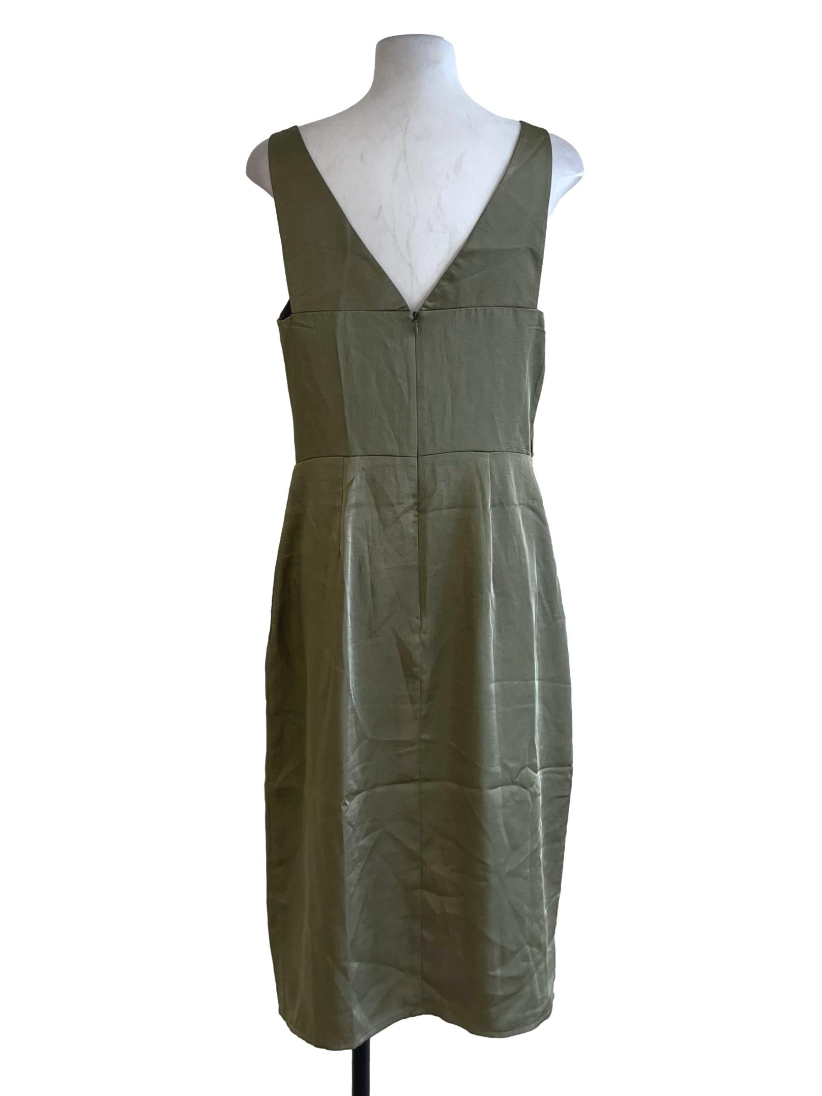 Olive Green V-Neckline A-Line Dress
