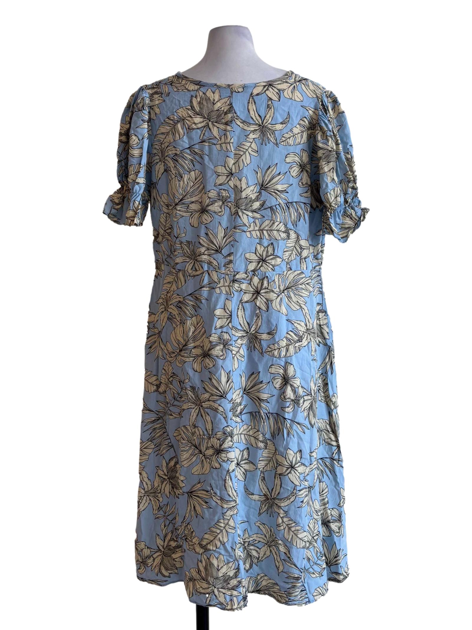 Sky Blue Yellow Leaf Print Dress