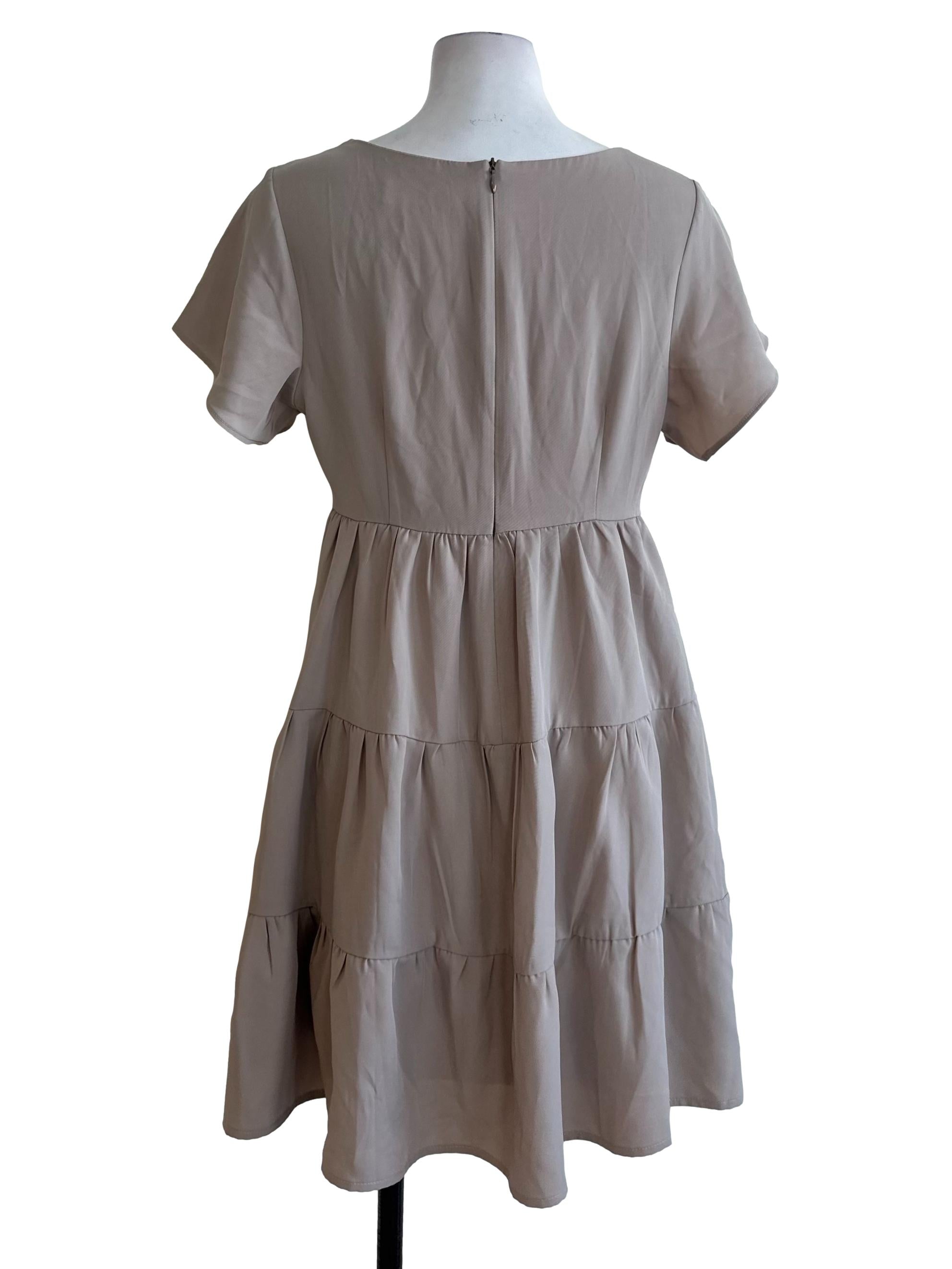 Tortilla Brown Square Neck Tiered Dress