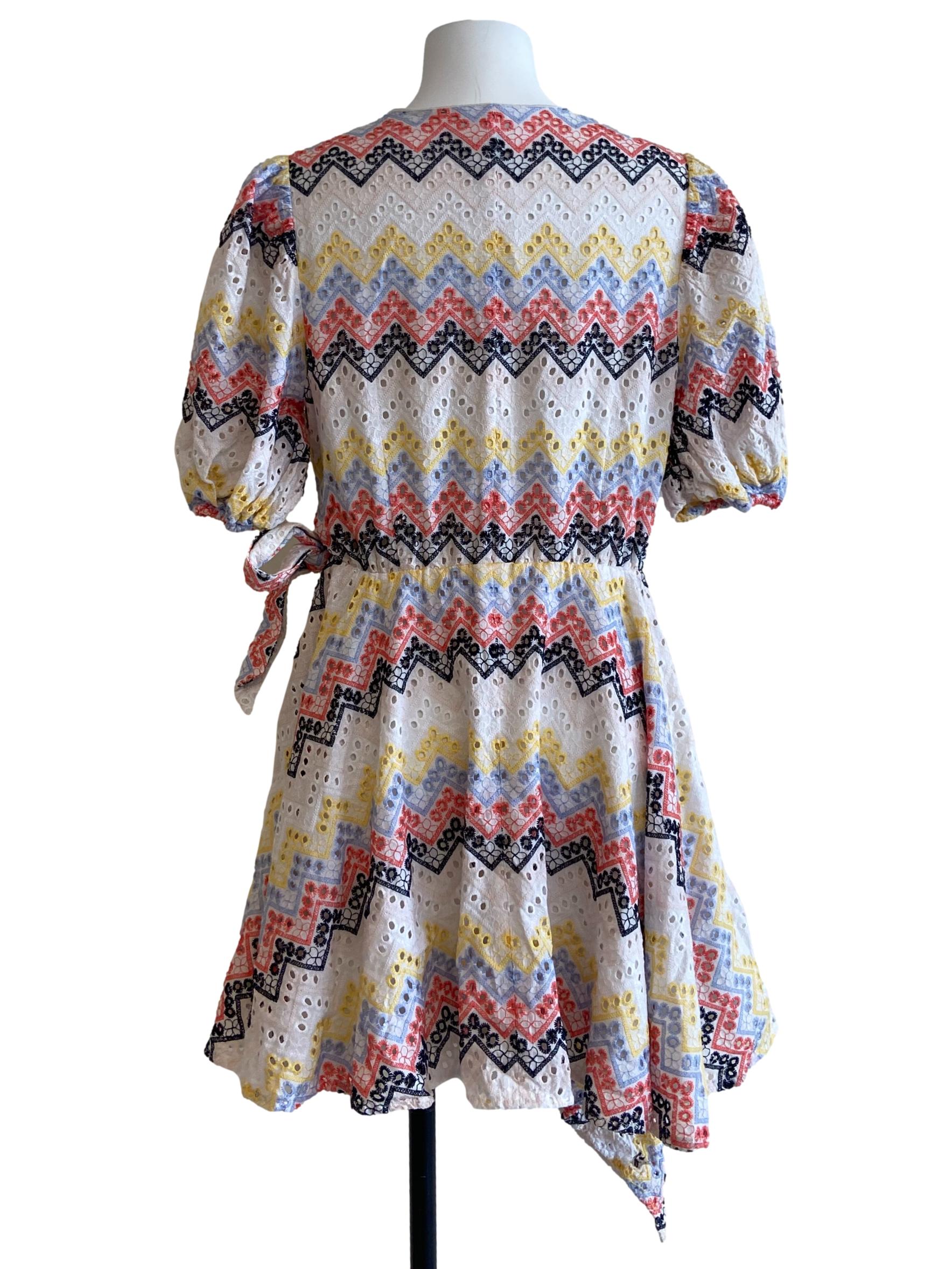 White V Neck Embroidery Wrap Dress