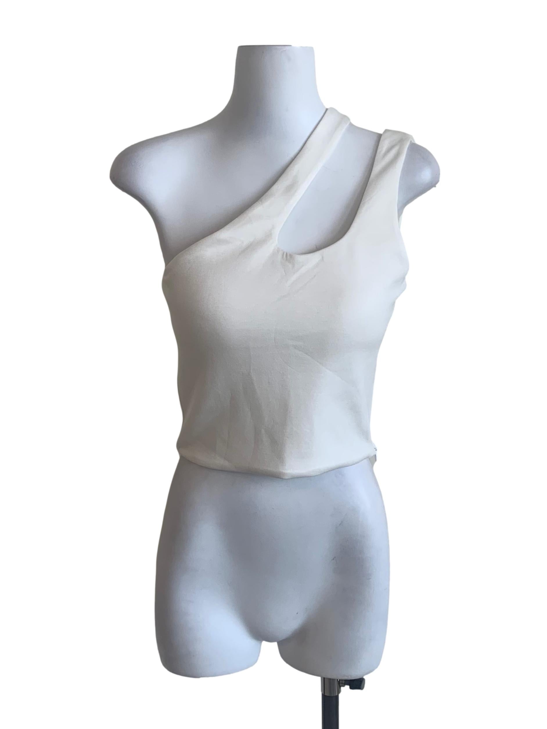 Cotton White Asymmetrical Neck Top