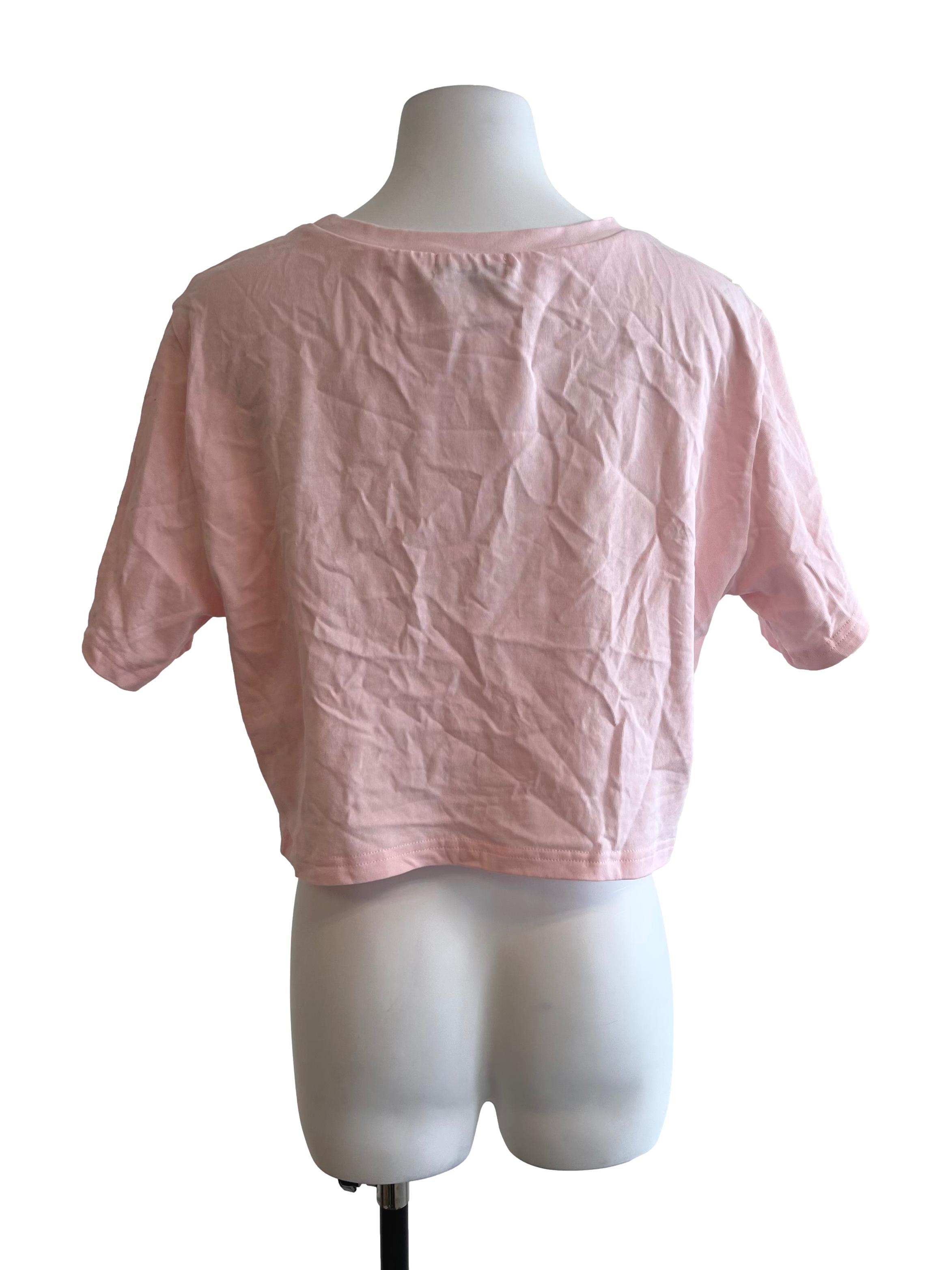 Baby Pink Bear Embroidery Cropped T-Shirt