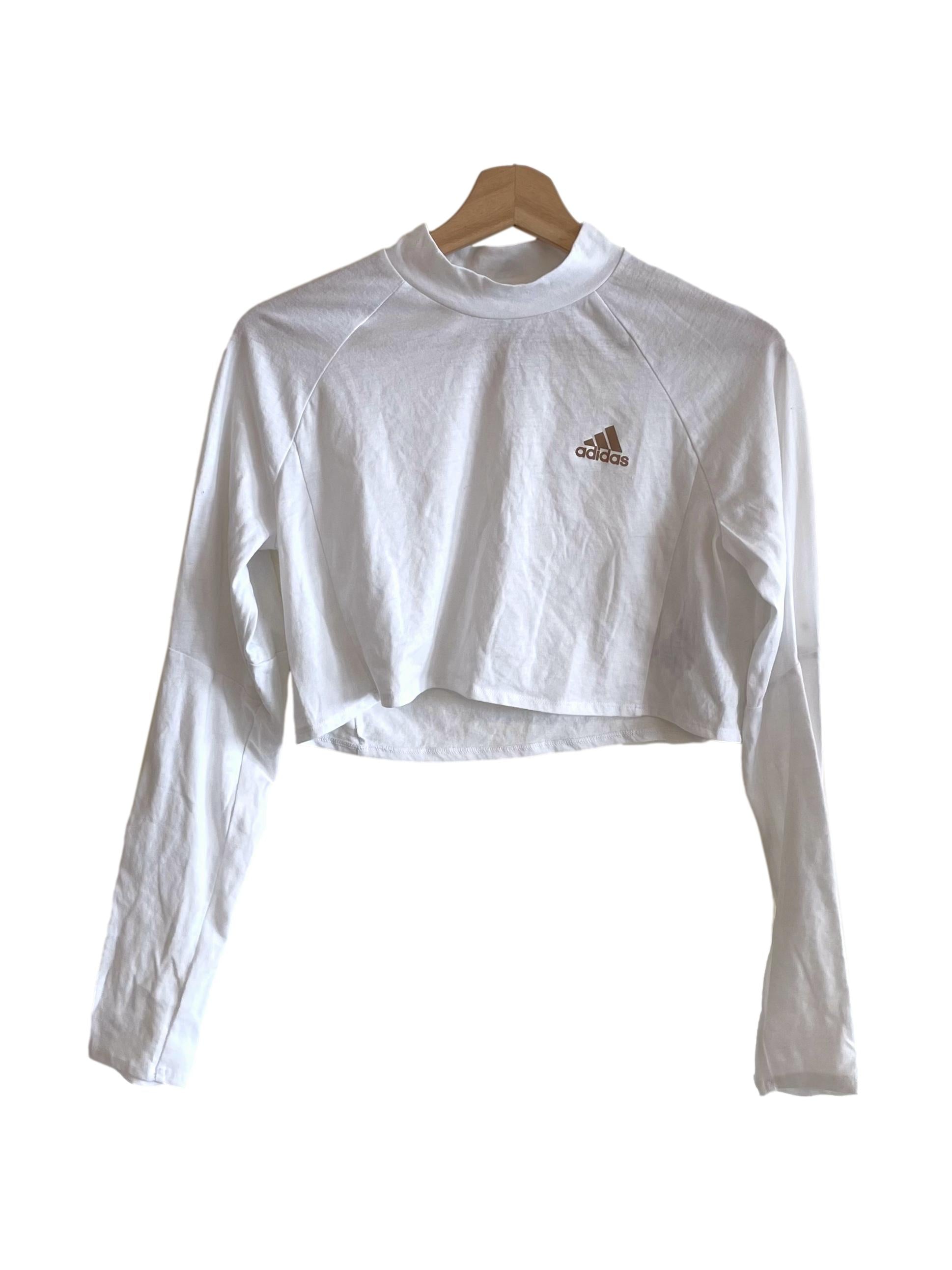 White Logo Mid Neck Crop Top