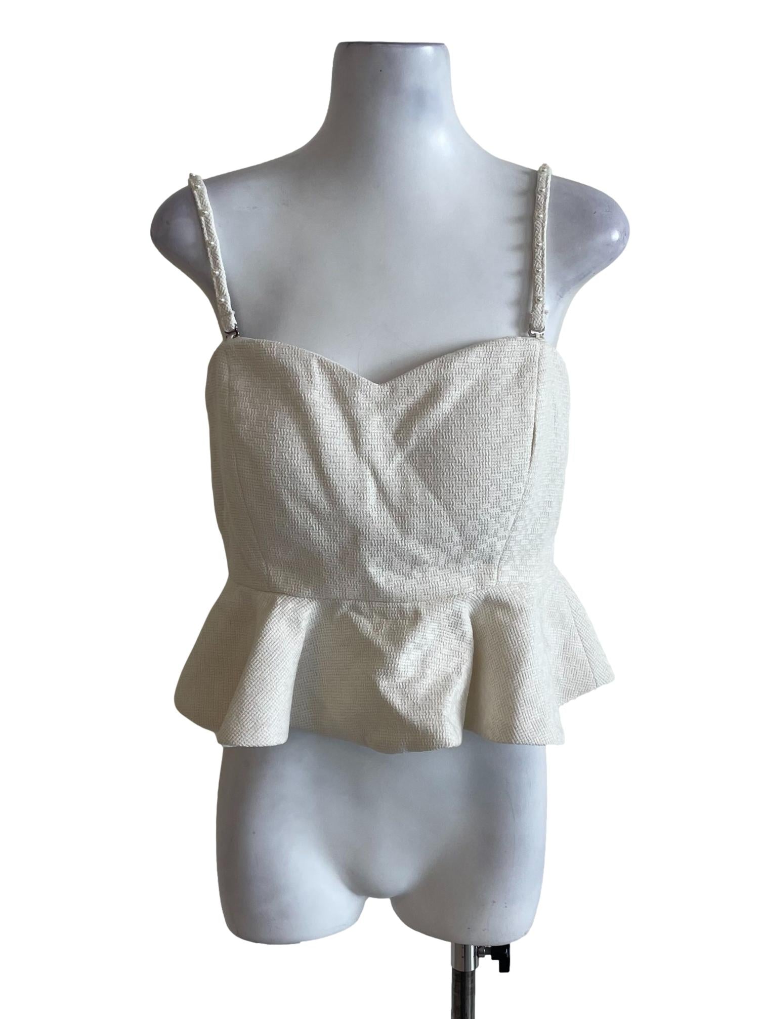 Cream White Tweed Crop Top
