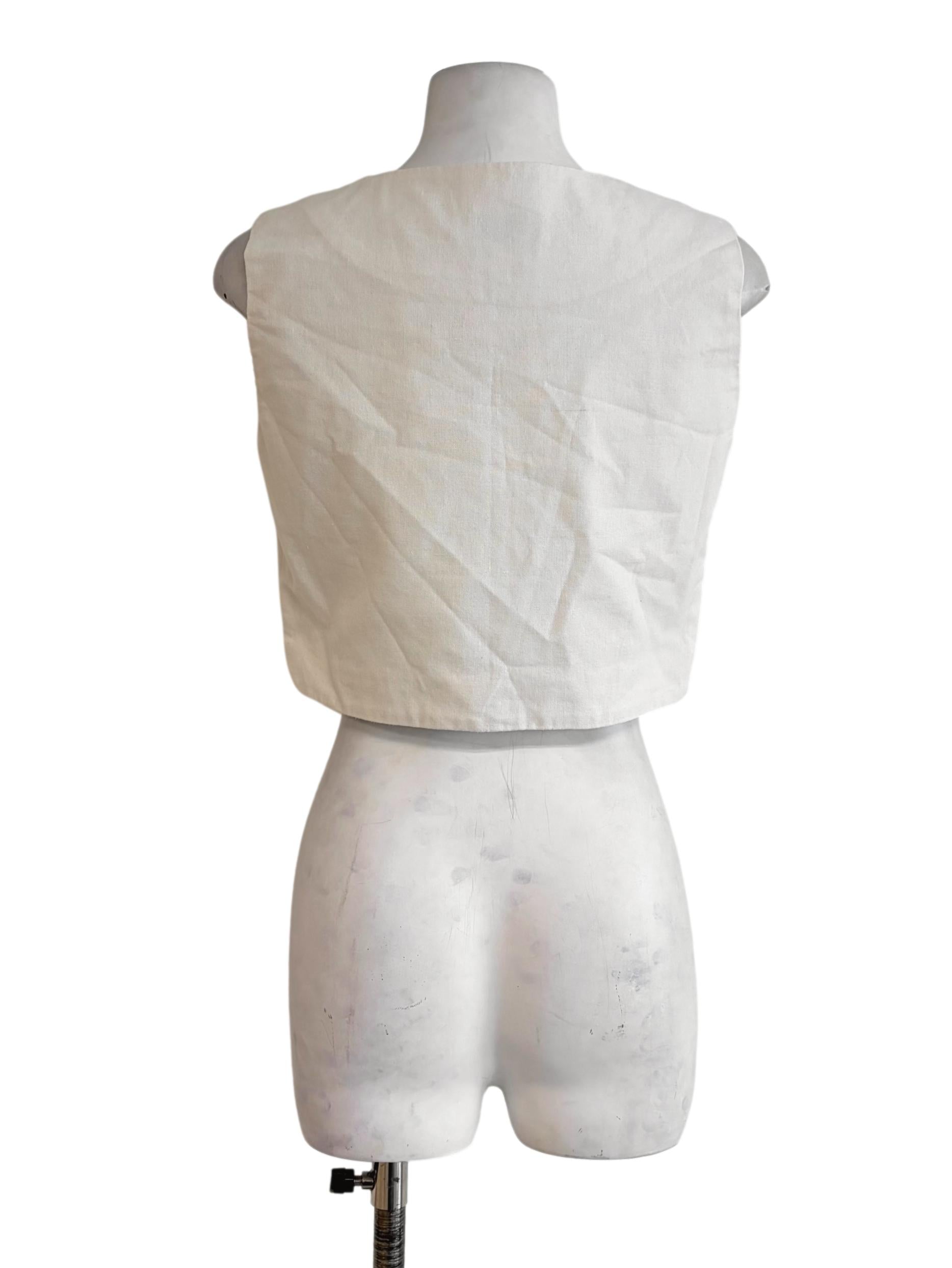 Linen White Sleeveless V-Neck Vest