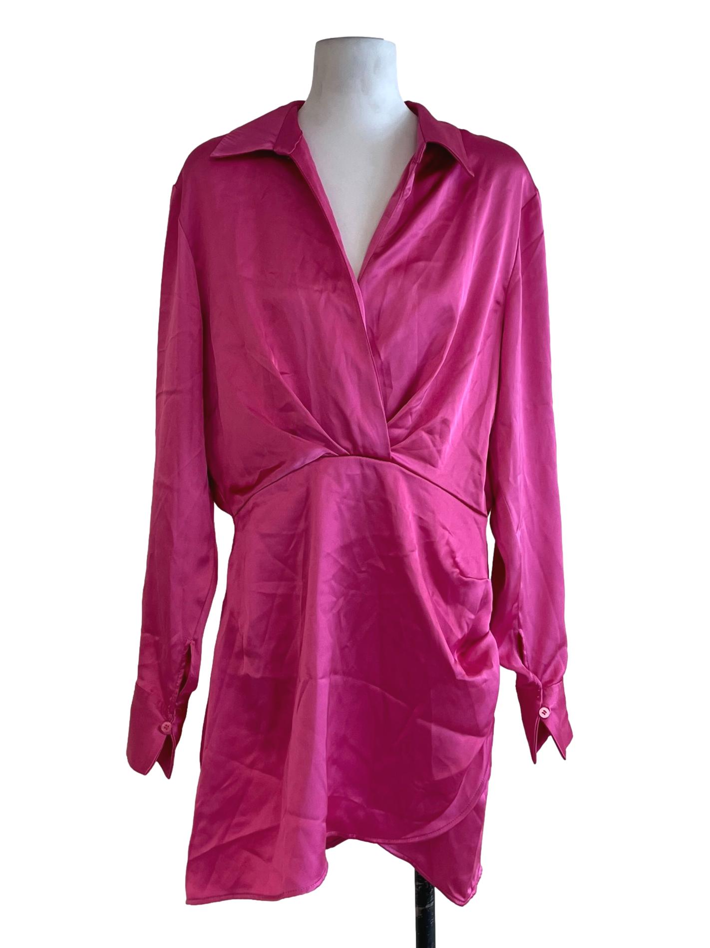 Fuchsia Pink Wing Collar Empire Dress