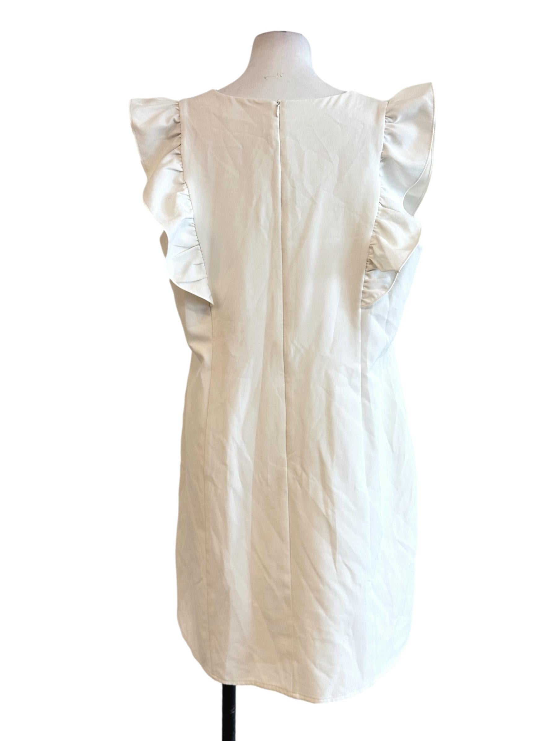 Daisy White V Neckline Ruffle Sleeves Dress