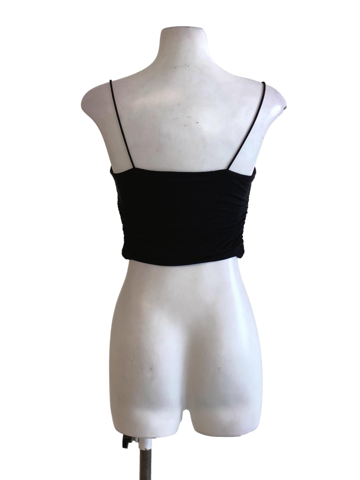 Rich Black Spaghetti Strap Waisted Cropped Top