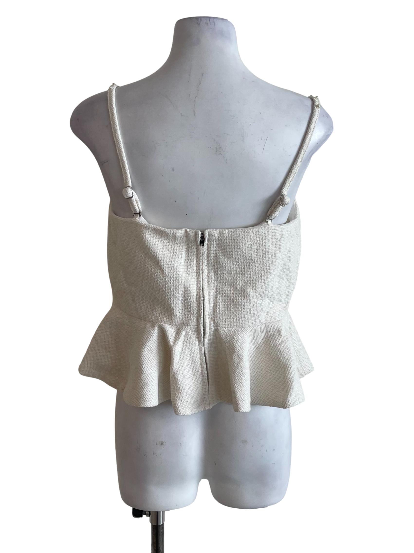 Cream White Tweed Crop Top