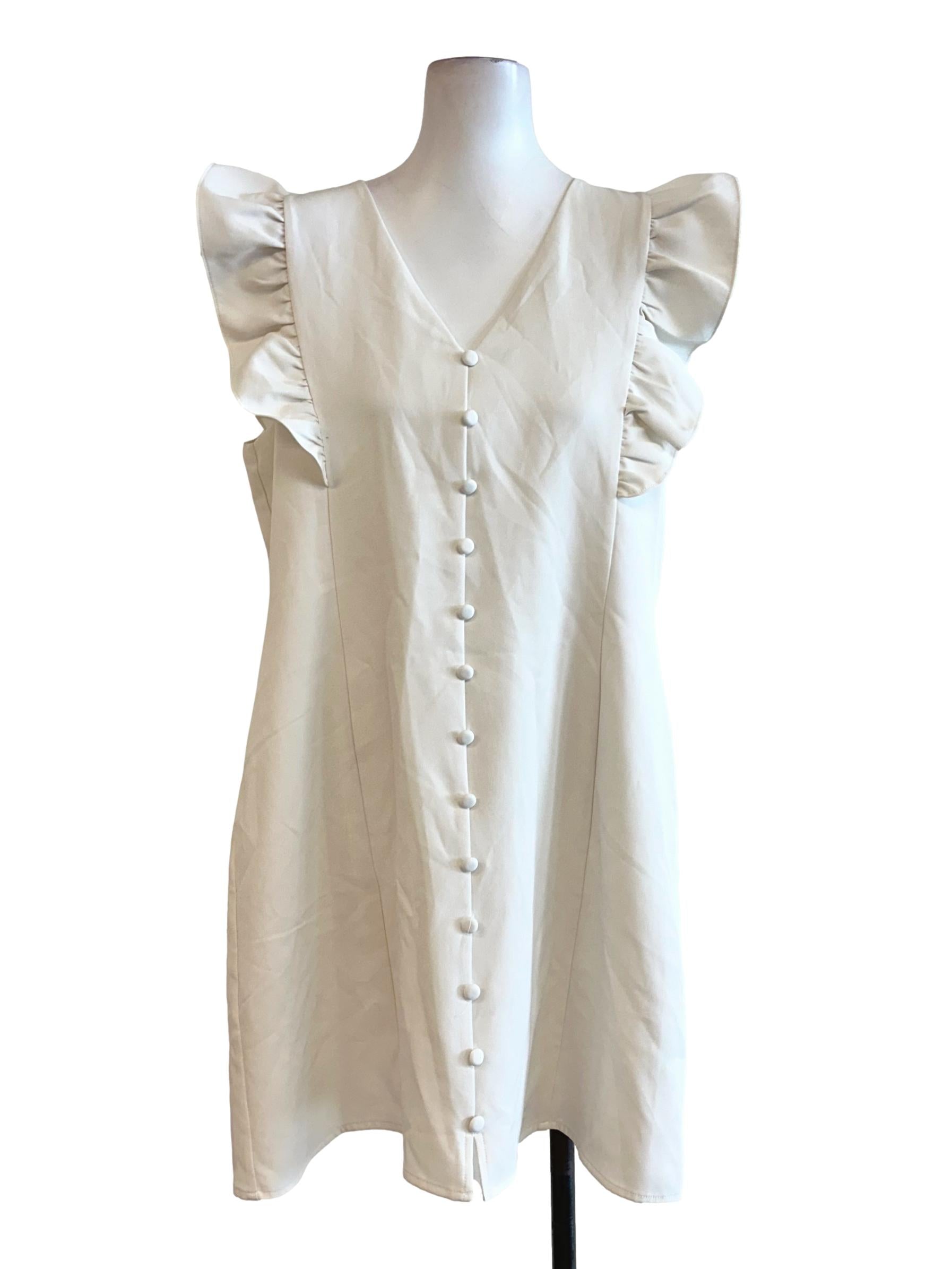 Daisy White V Neckline Ruffle Sleeves Dress