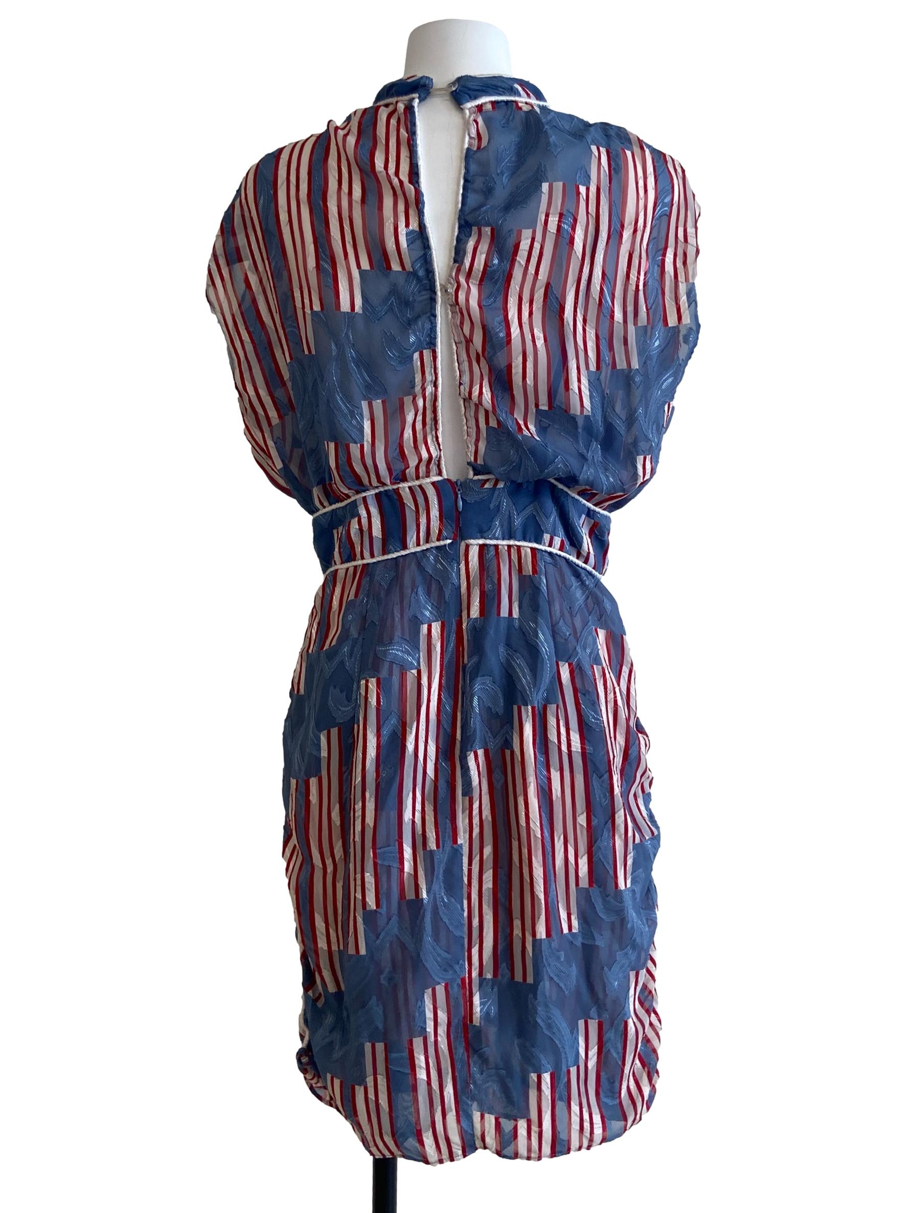 Blue & Red Stripe Floral Ruffled Dress