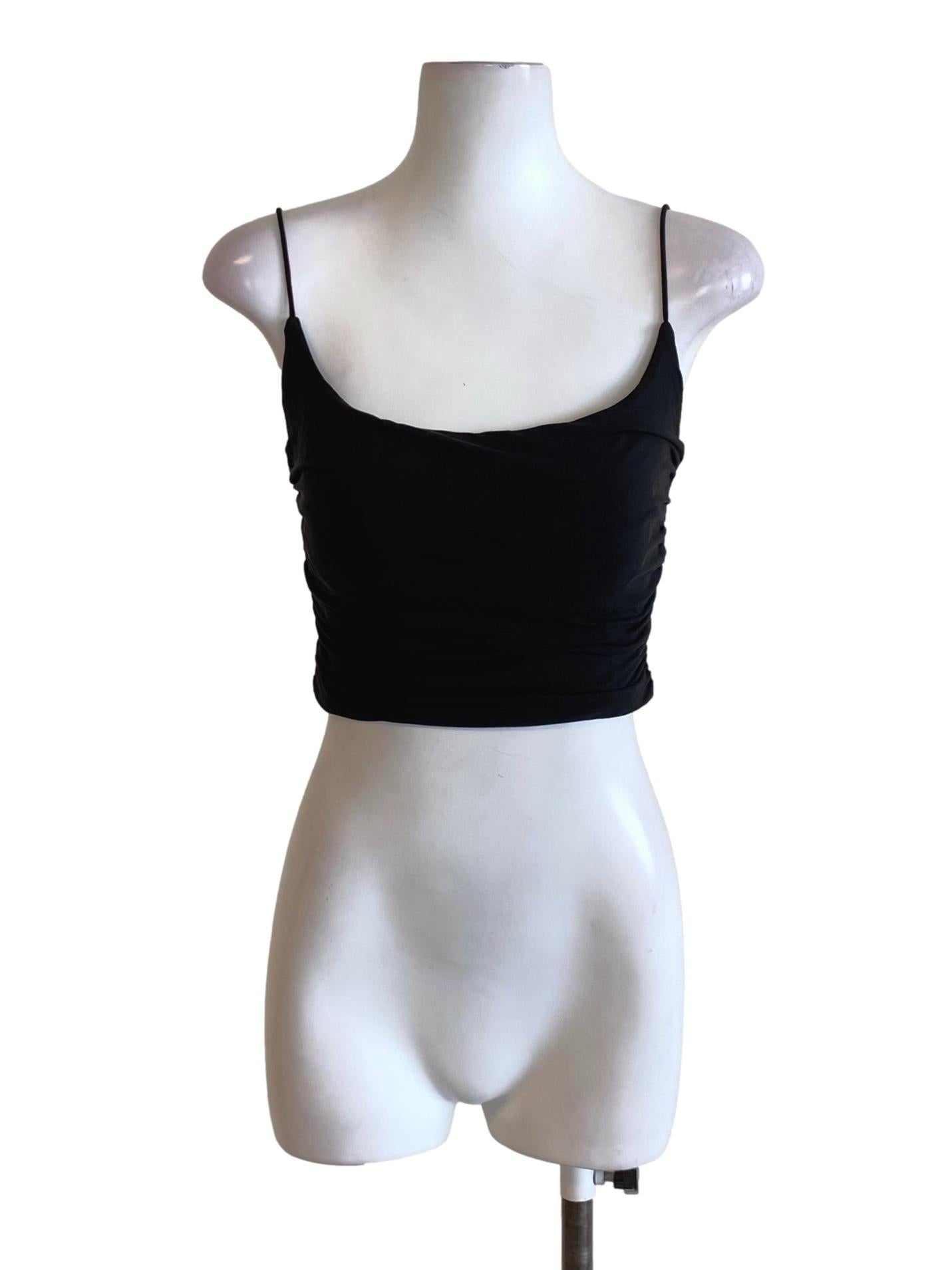 Rich Black Spaghetti Strap Waisted Cropped Top