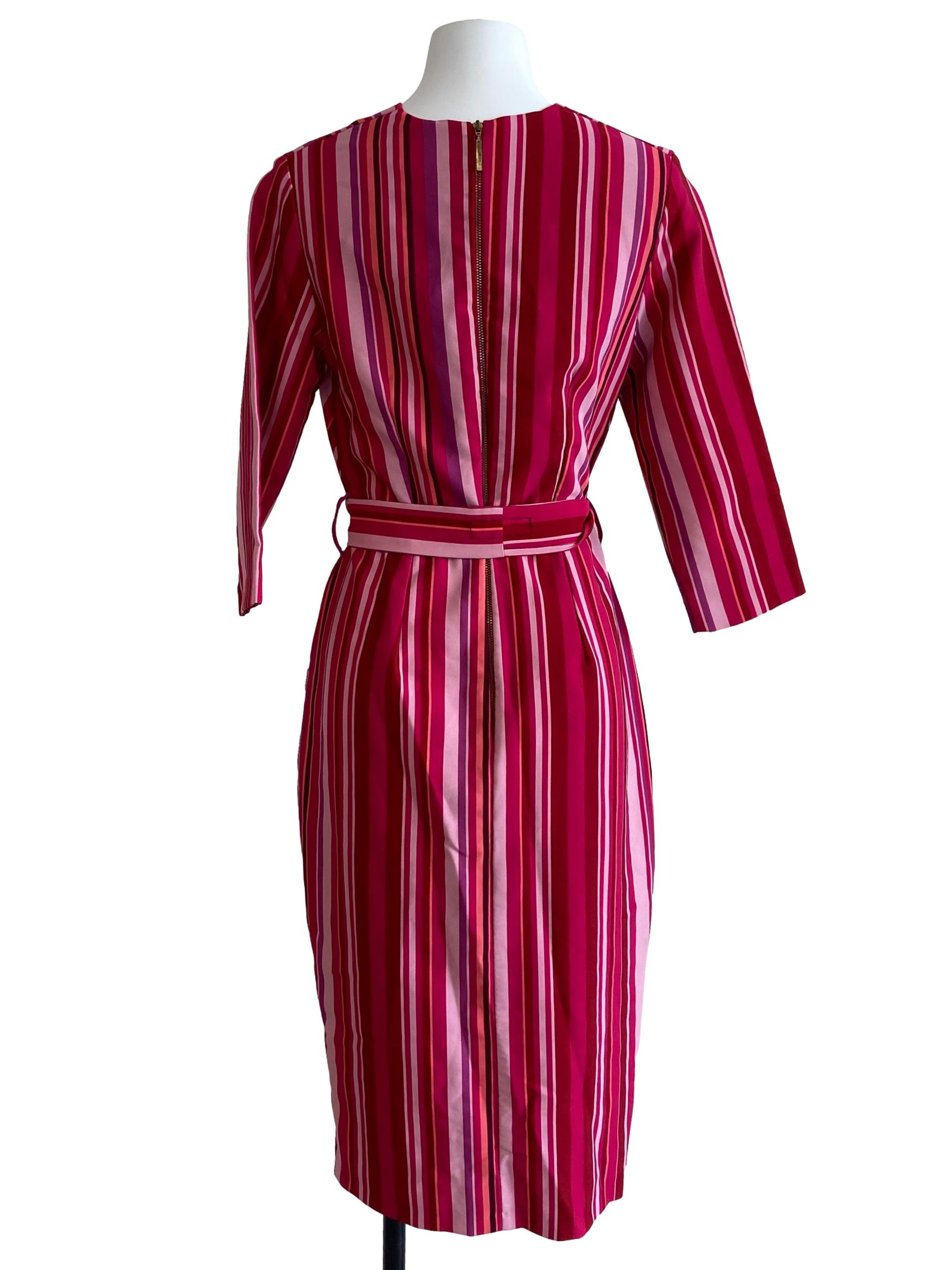Pink Stripe V Neck Asymmetric Dress