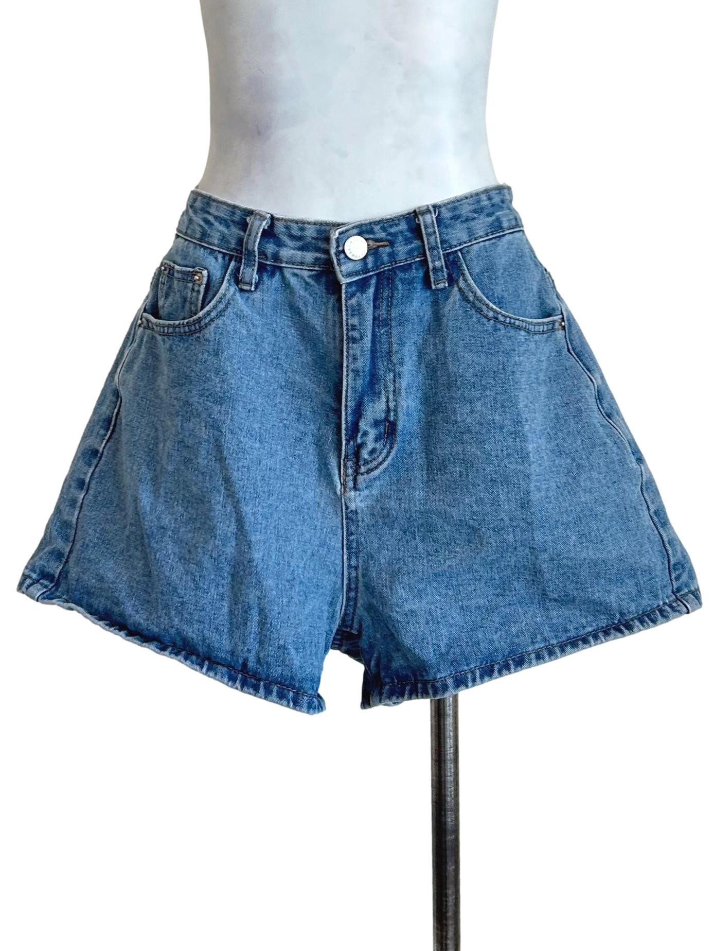 Medium Wash Wide Denim Shorts