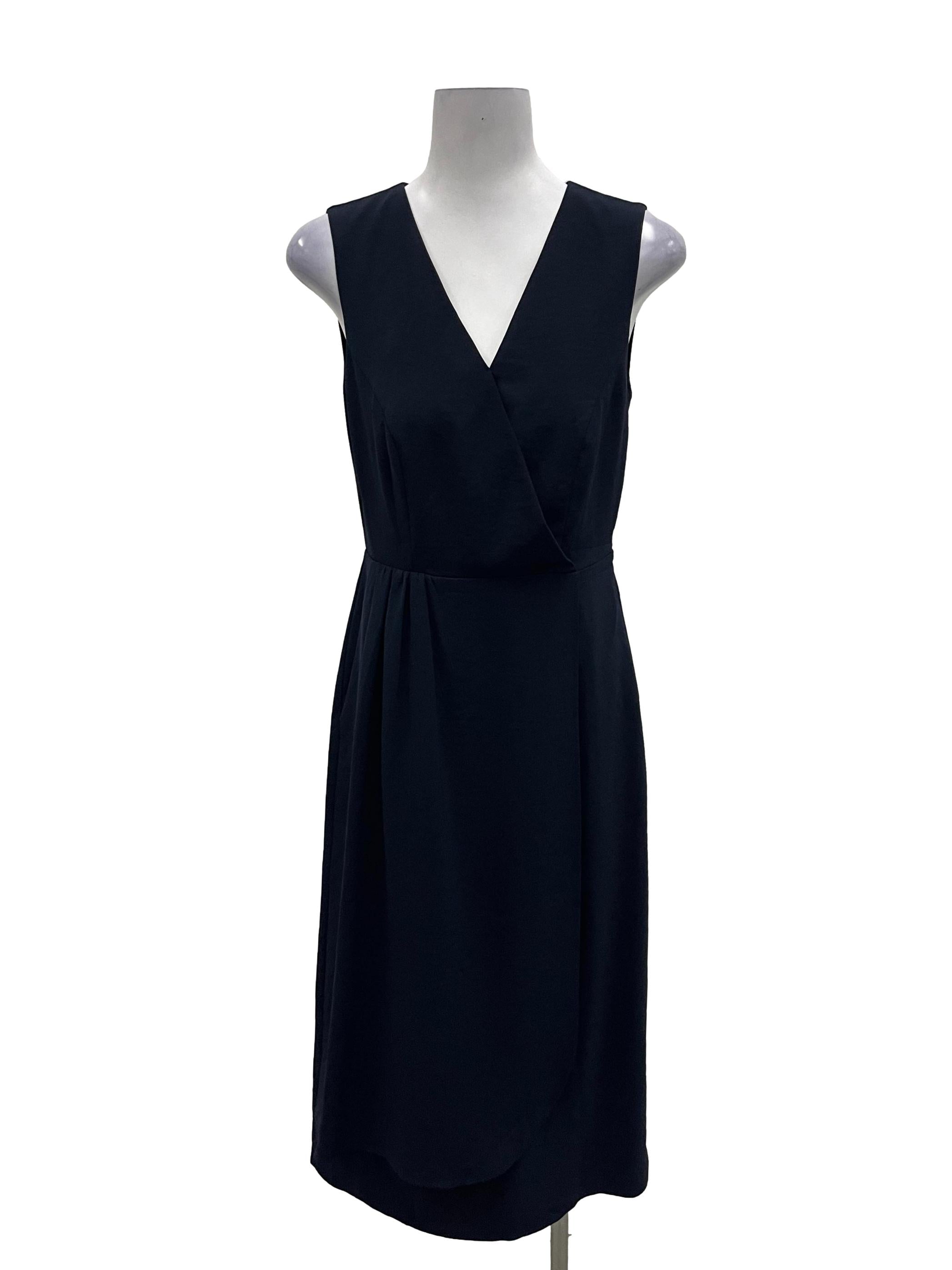 Navy Blue V-Neck Sleeveless Midi Dress
