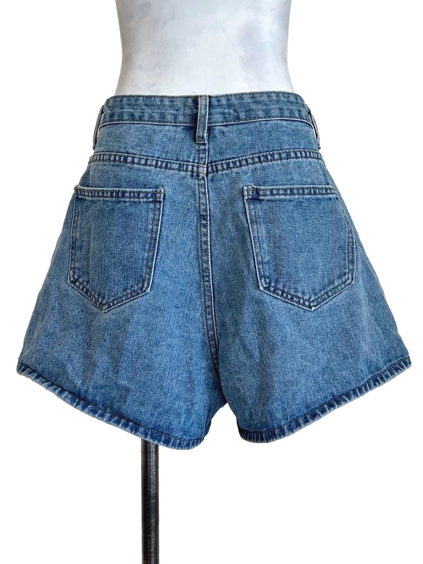 Medium Wash Wide Denim Shorts