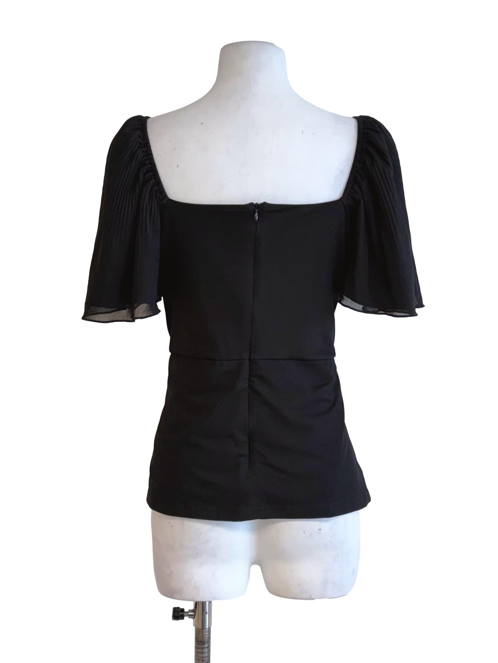 Jade Black Crossed Puff Sleeve Square Neck Top