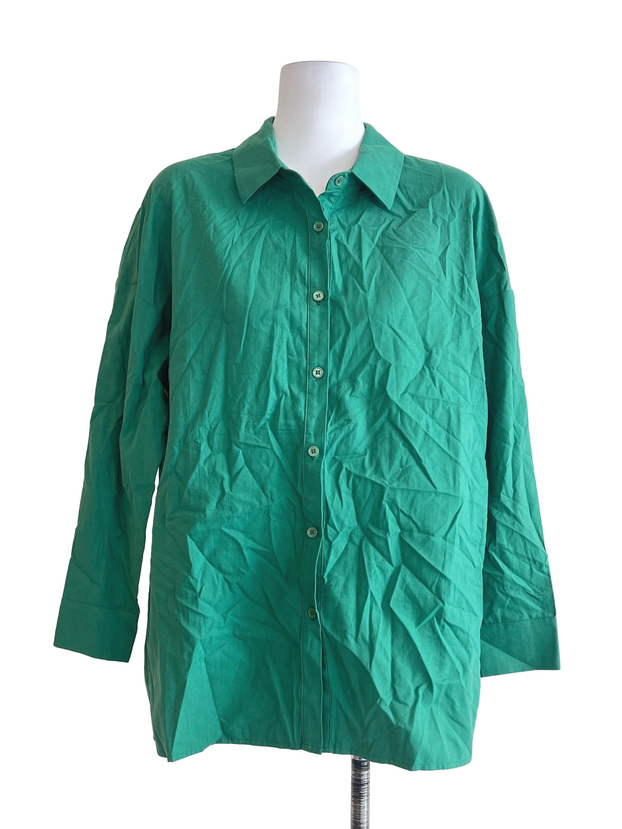 Clover Green Down Button Long Sleeve Top