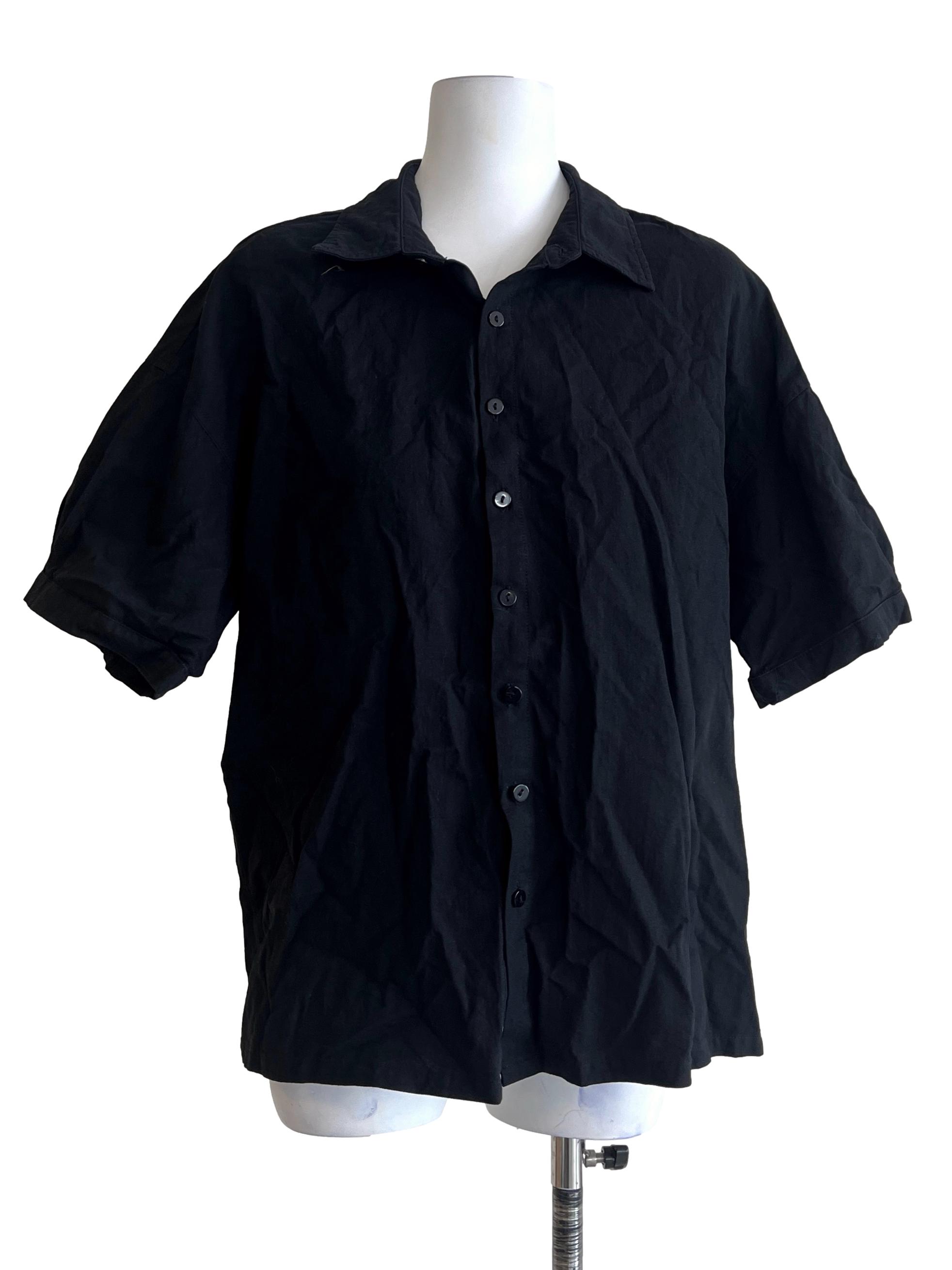 Ink Black Down Button Short Sleeve Top TTR
