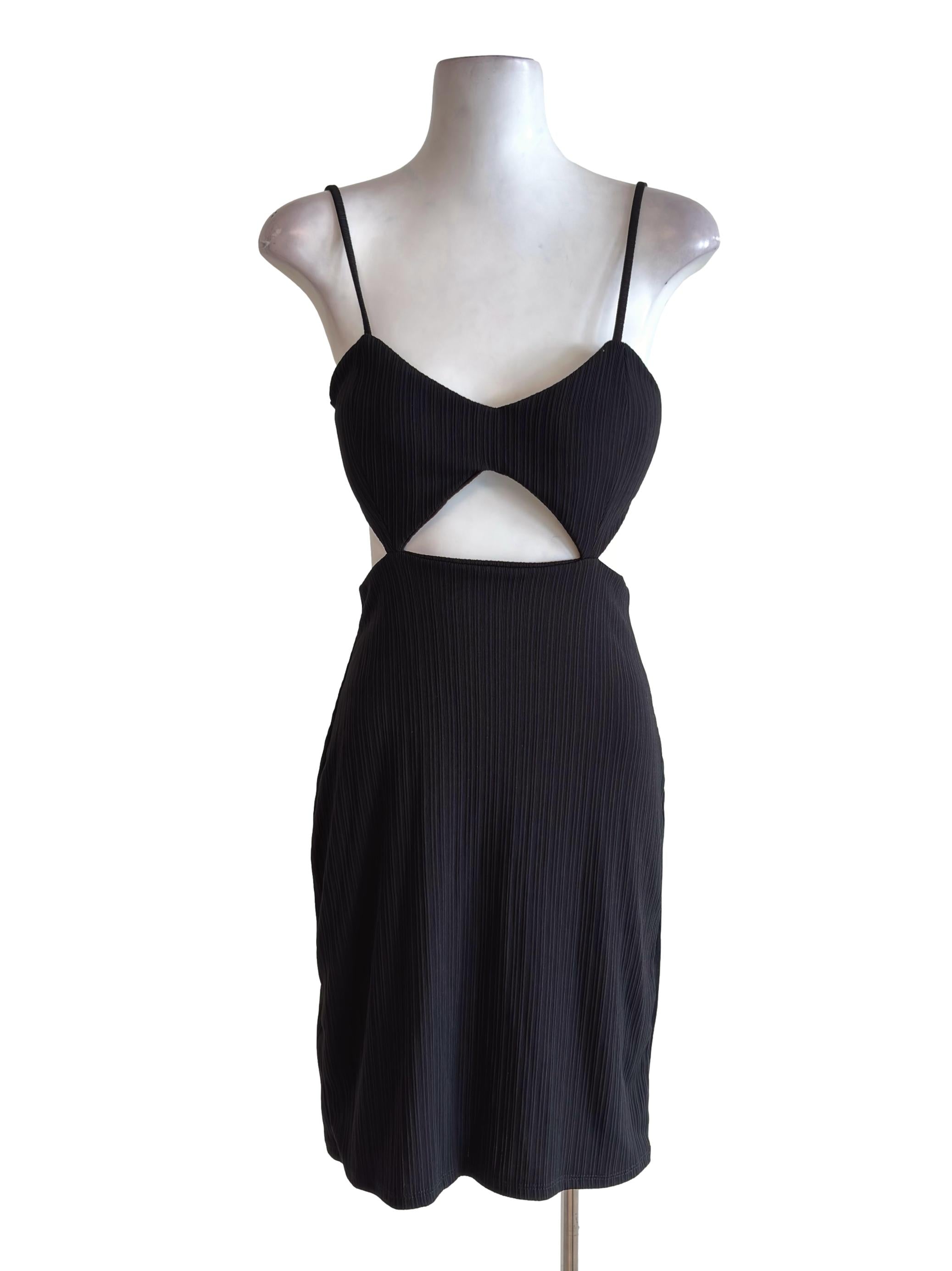 Black Textured Cut Out Fitted Mini Dress
