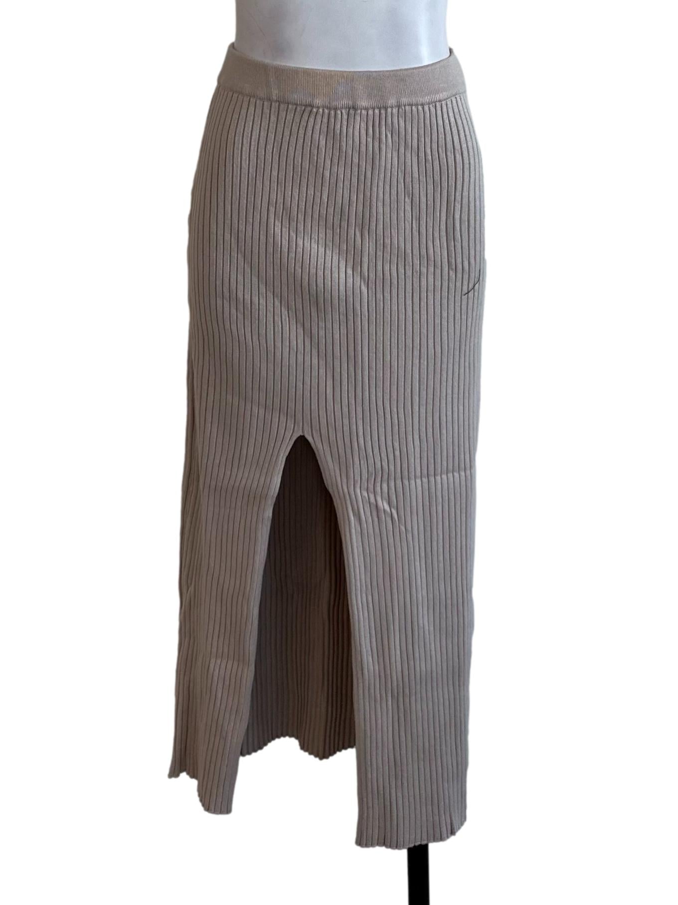 Latte Beige Knit Slit Skirt