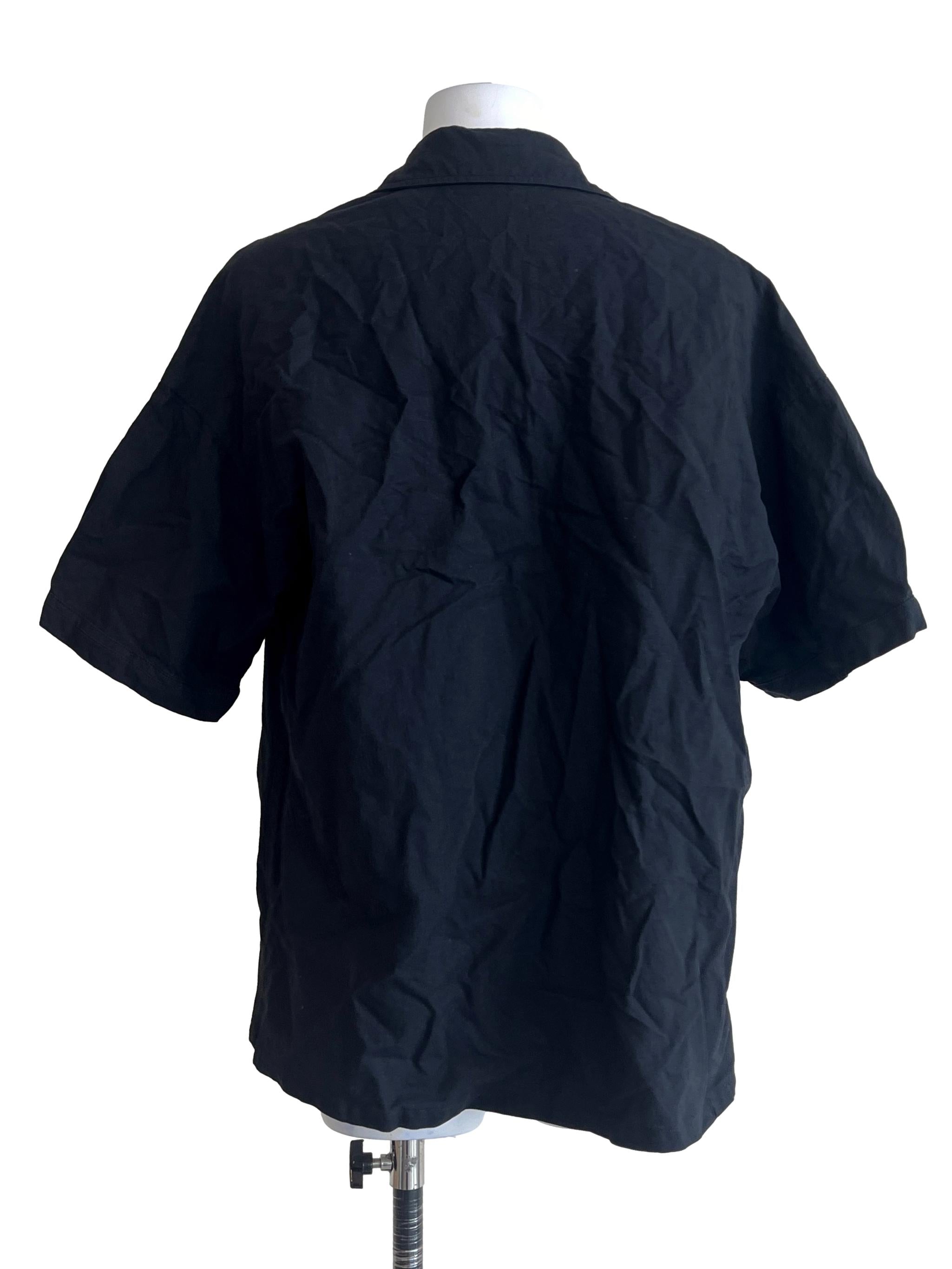 Ink Black Down Button Short Sleeve Top TTR