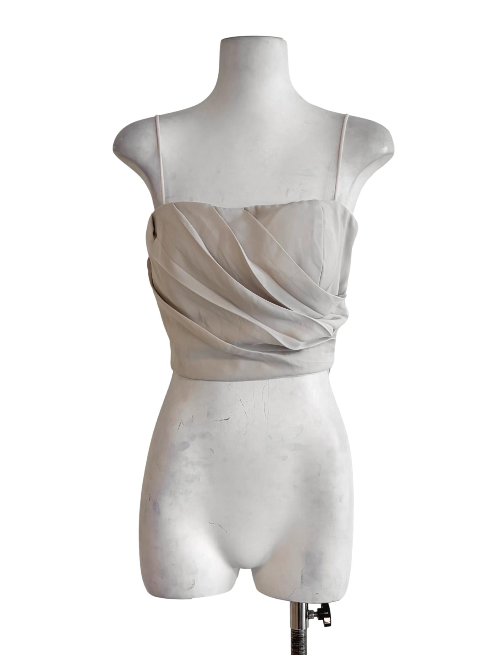 Rice Beige Draped Front Crop Top