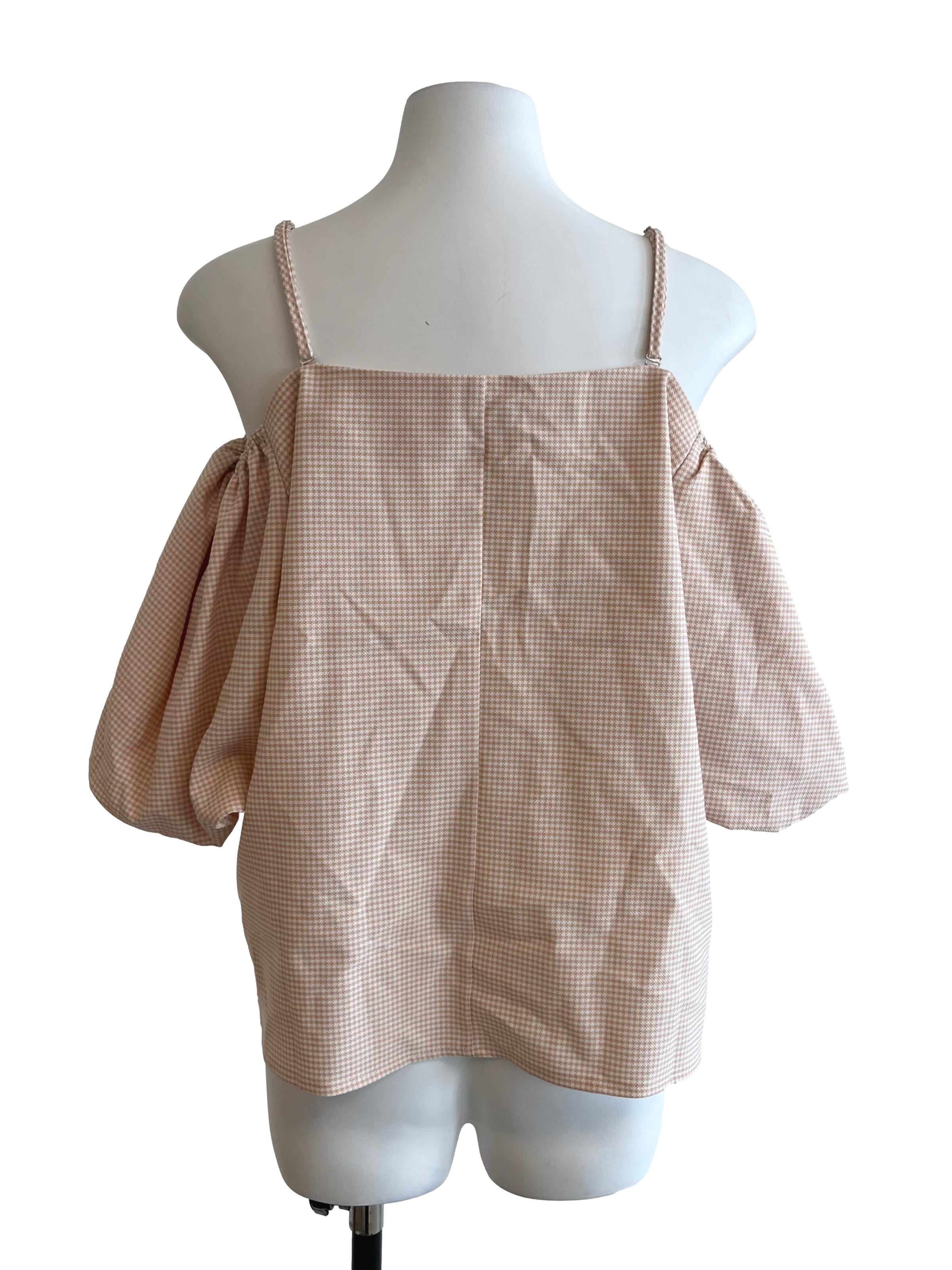 Pink Off Shoulder Checkered Blouse