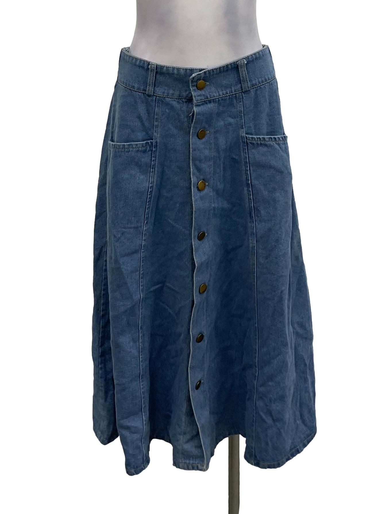 Denim Blue Button Down Midi Skirt | REFASH